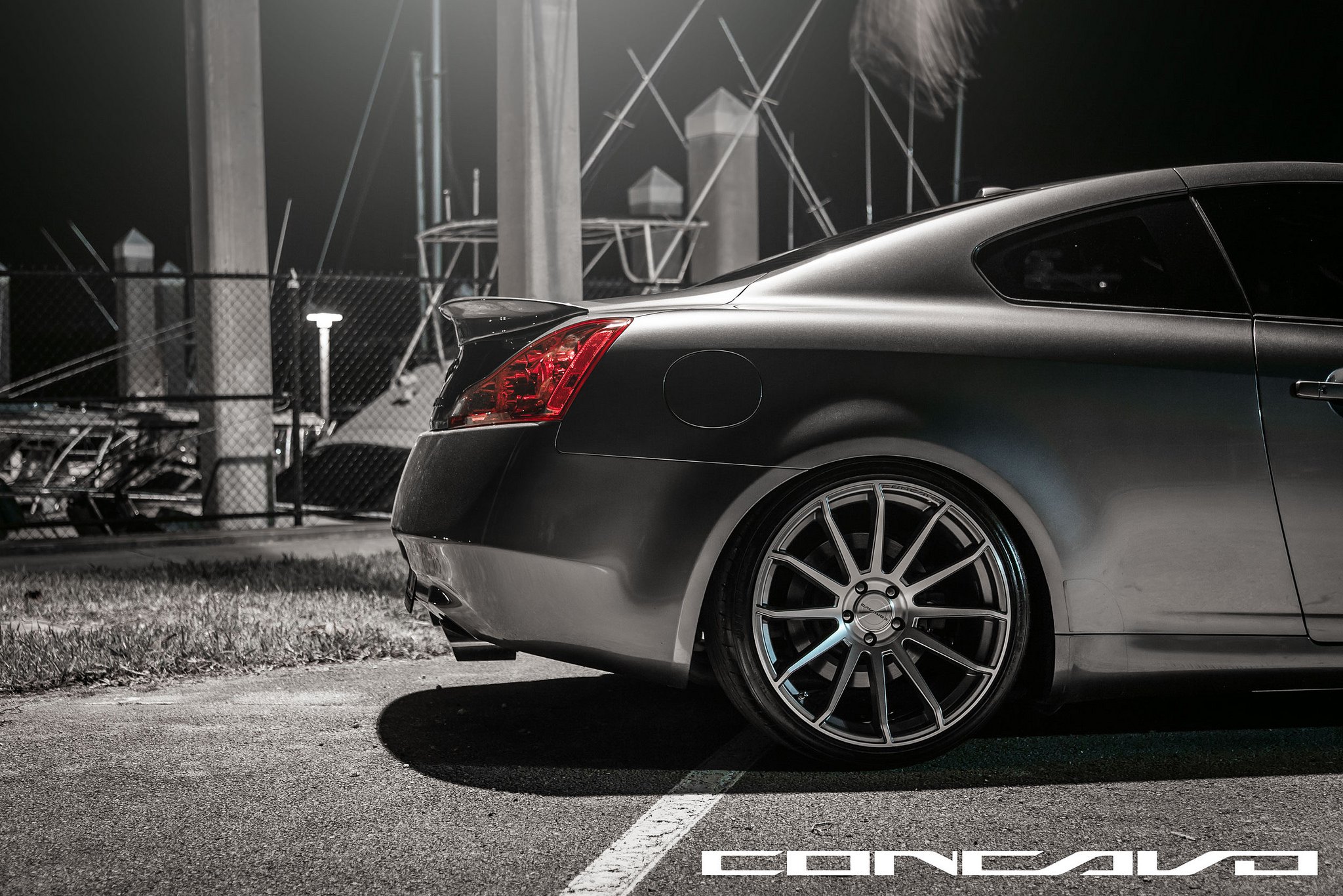 Aftermarket Rear Spoiler on Black Infiniti G37 - Photo by Concavo Wheels