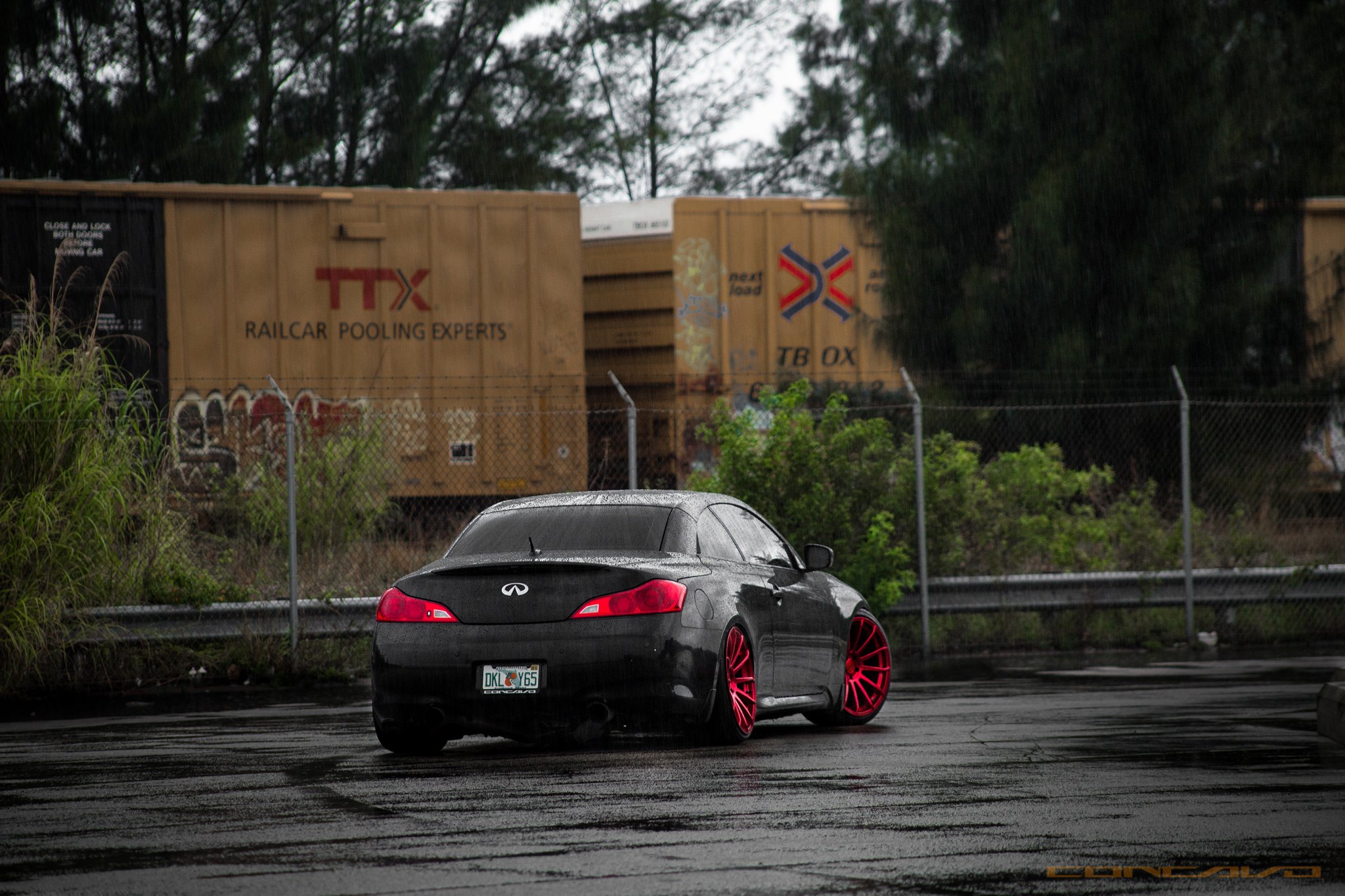 Custom Black Infiniti G37 with Red Taillights - Photo by Concavo Wheels
