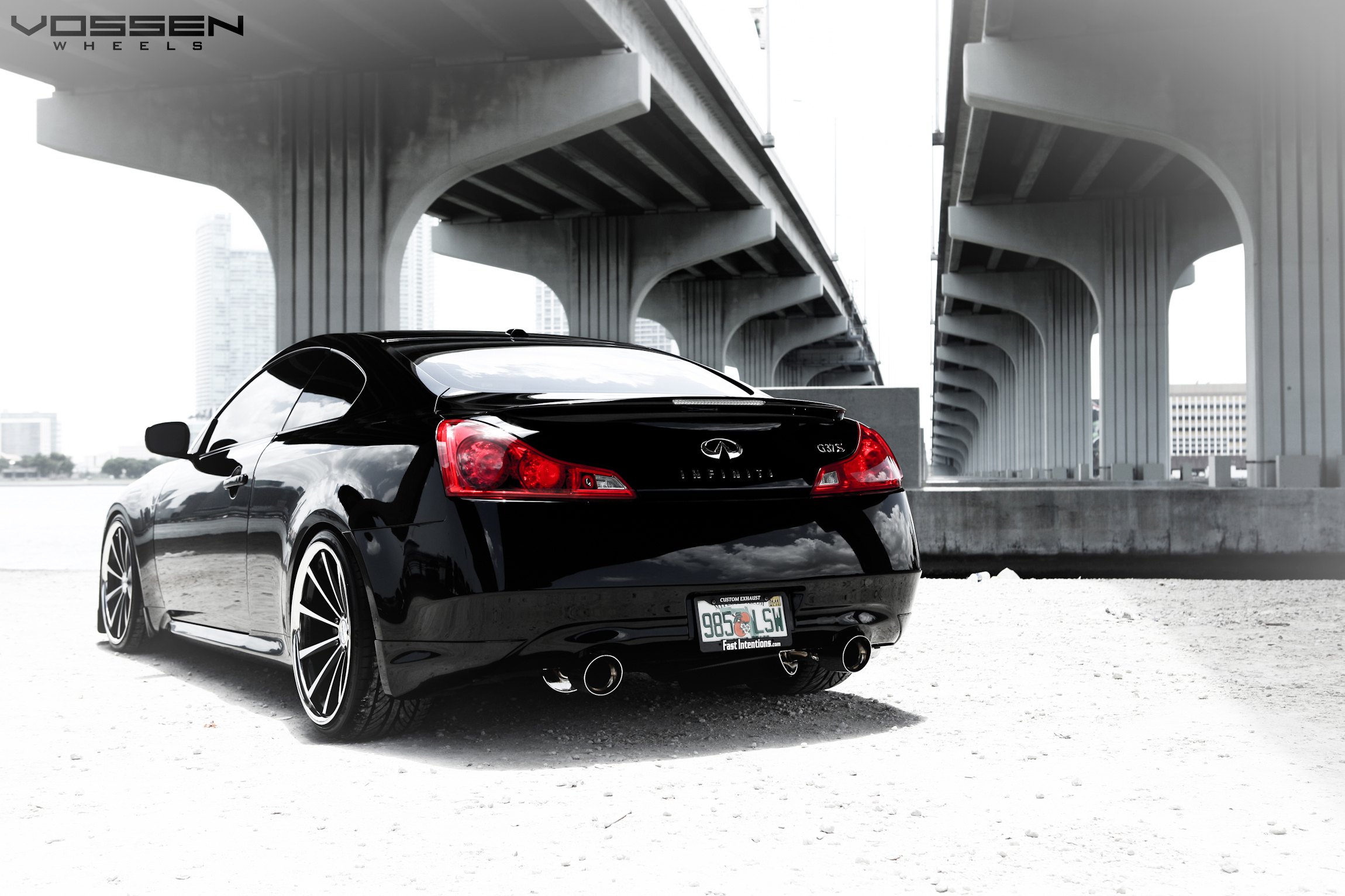 Red LED Taillights on Gloss Black Infiniti G37 - Photo by Vossen