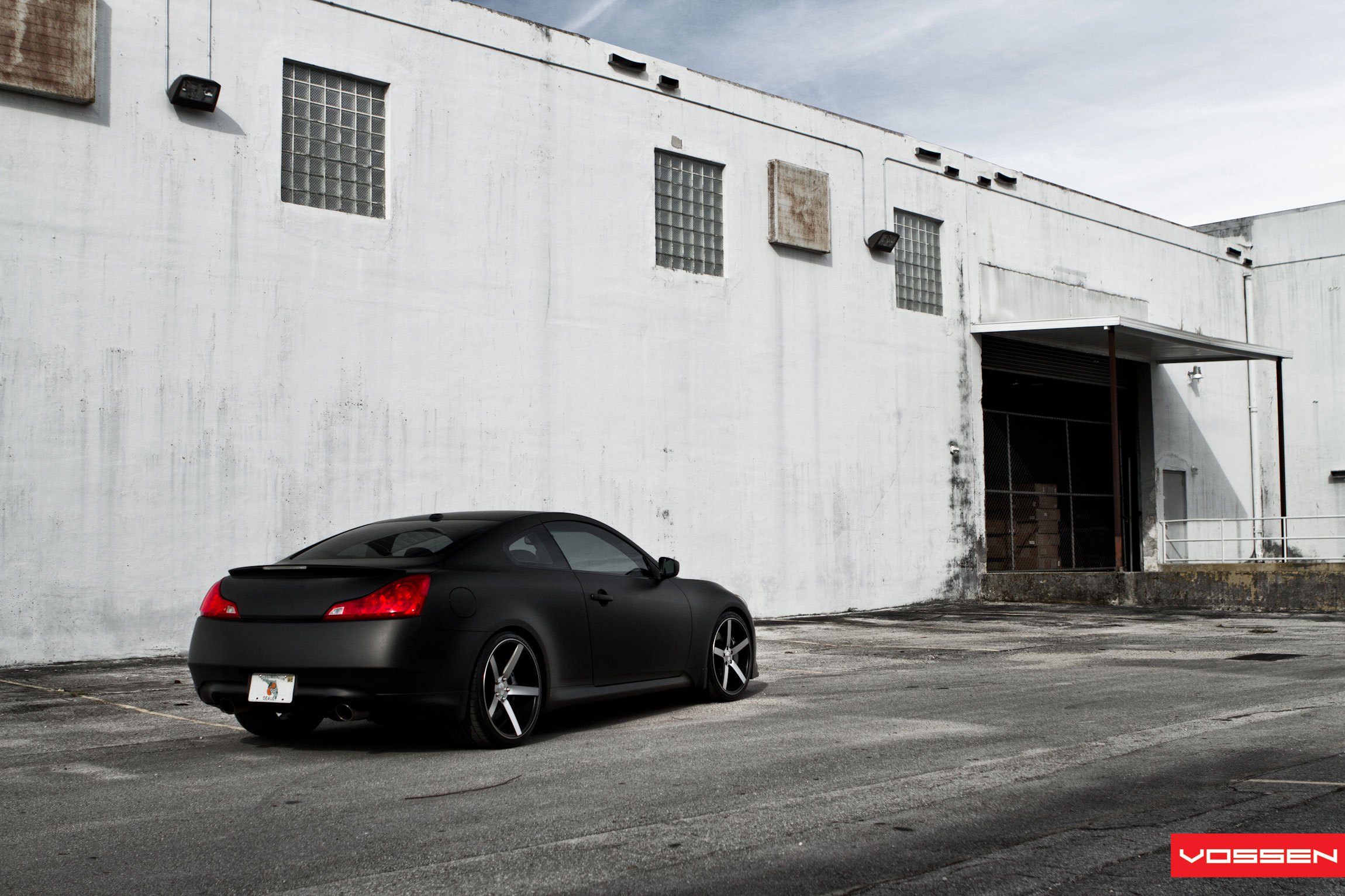 Black Matte Infiniti G37 with Factory Style Rear Spoiler - Photo by Vossen