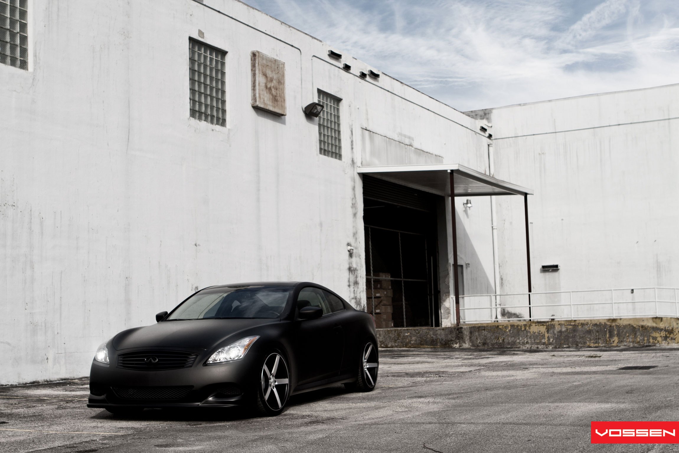 Black Matte Infiniti G37 with Crystal Clear LED Headlights - Photo by Vossen