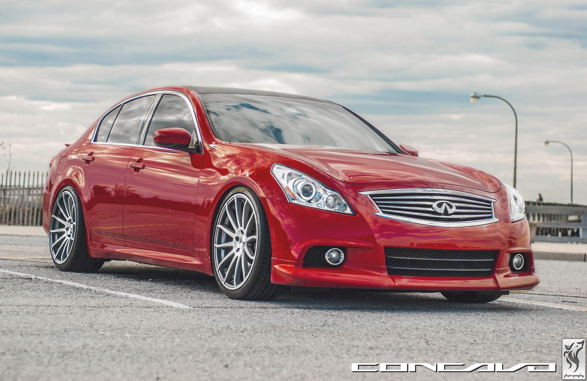 Red Infiniti G37 with Custom Chrome Grille - Photo by Vossen
