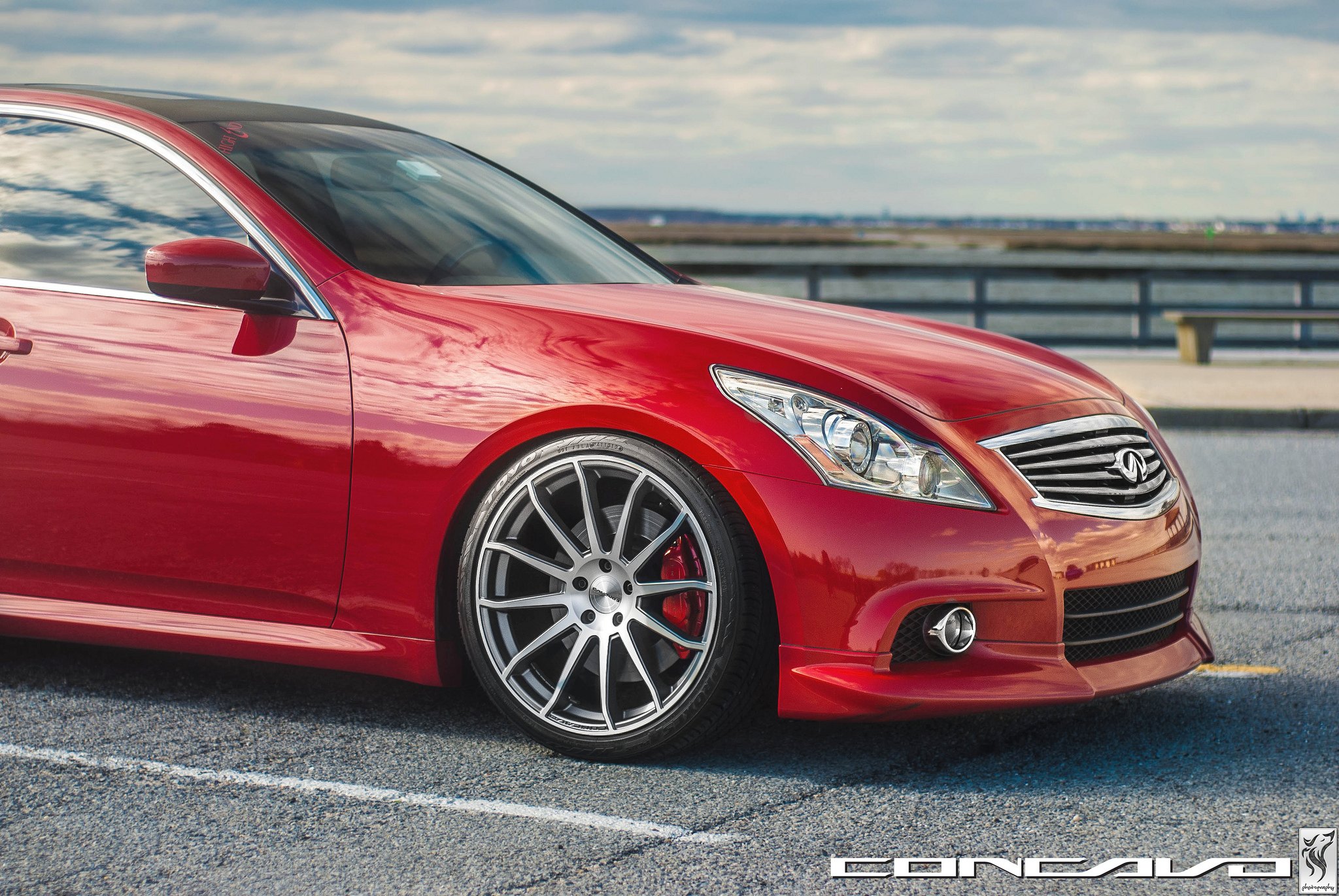 Chrome Concavo Wheels on Red Infiniti G37 - Photo by Vossen