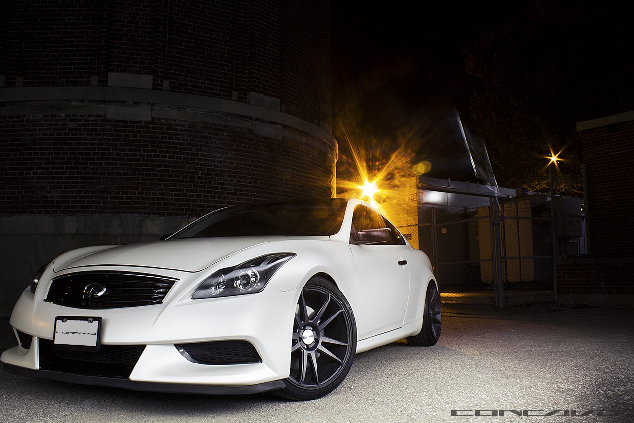Custom White Infiniti G37 with Dark Smoke LED Headlights - Photo by Concavo Wheels