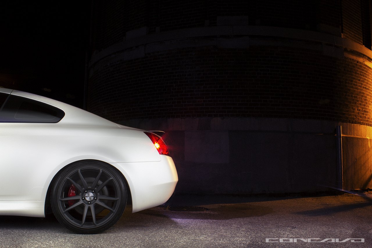 White Infiniti G37 with Aftermarket Red LED Taillights - Photo by Concavo Wheels