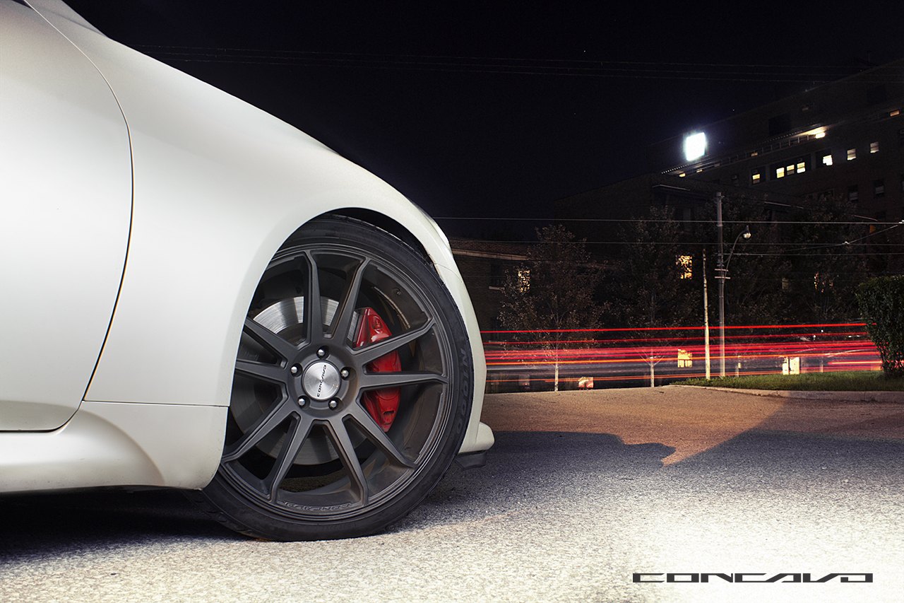 Dark Smoke Concavo Wheels on White Infiniti G37 - Photo by Concavo Wheels