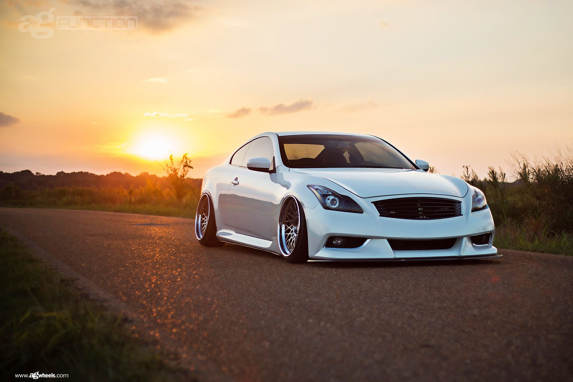 White Stanced Infiniti G37 with Blacked Out Grille - Photo by Avant Garde Wheels