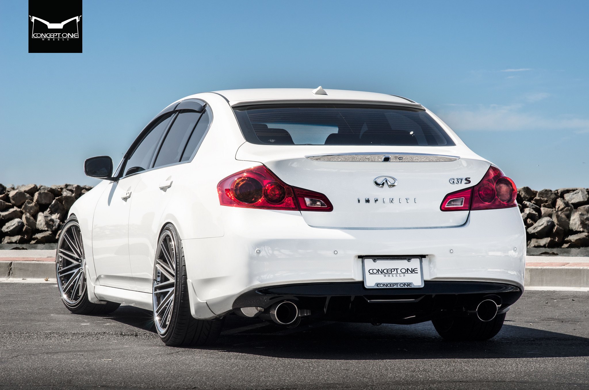 Custom Rear Diffuser on White Infiniti G37 - Photo by Concept One