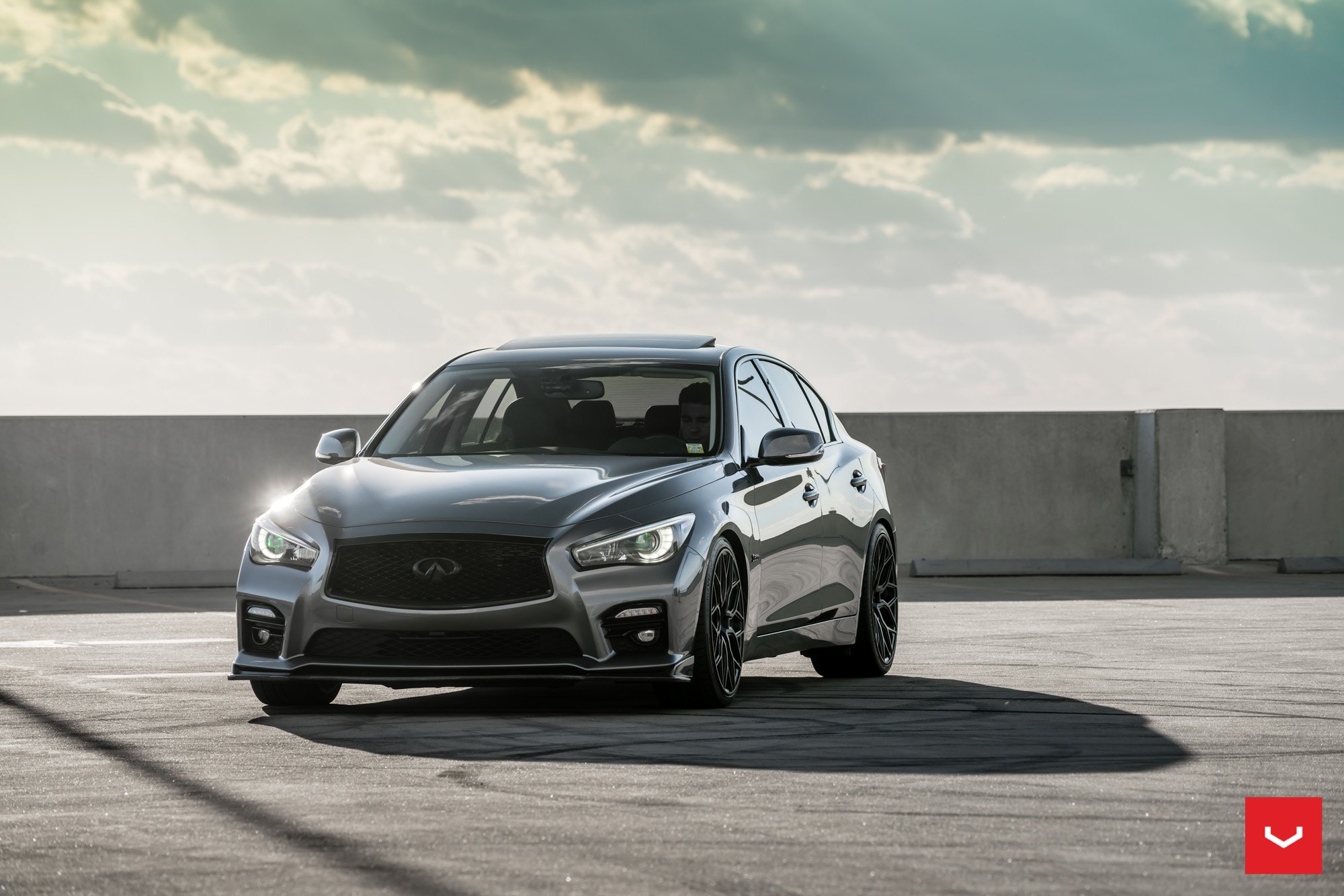 Gray Infiniti Q50 with DRL-Bar Style Headlights - Photo by Vossen