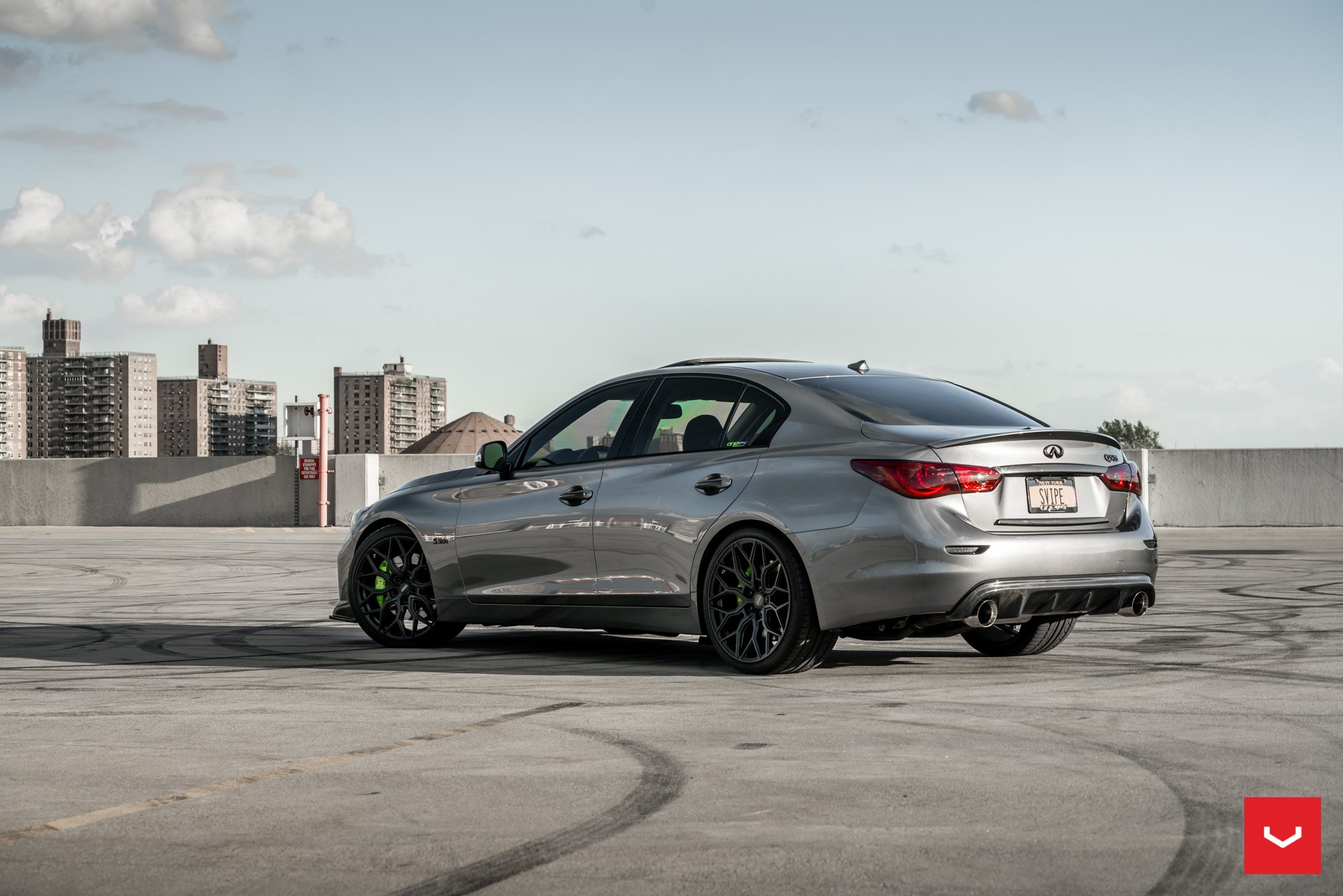Gray Infiniti Q50 with Red LED Taillights - Photo by Vossen