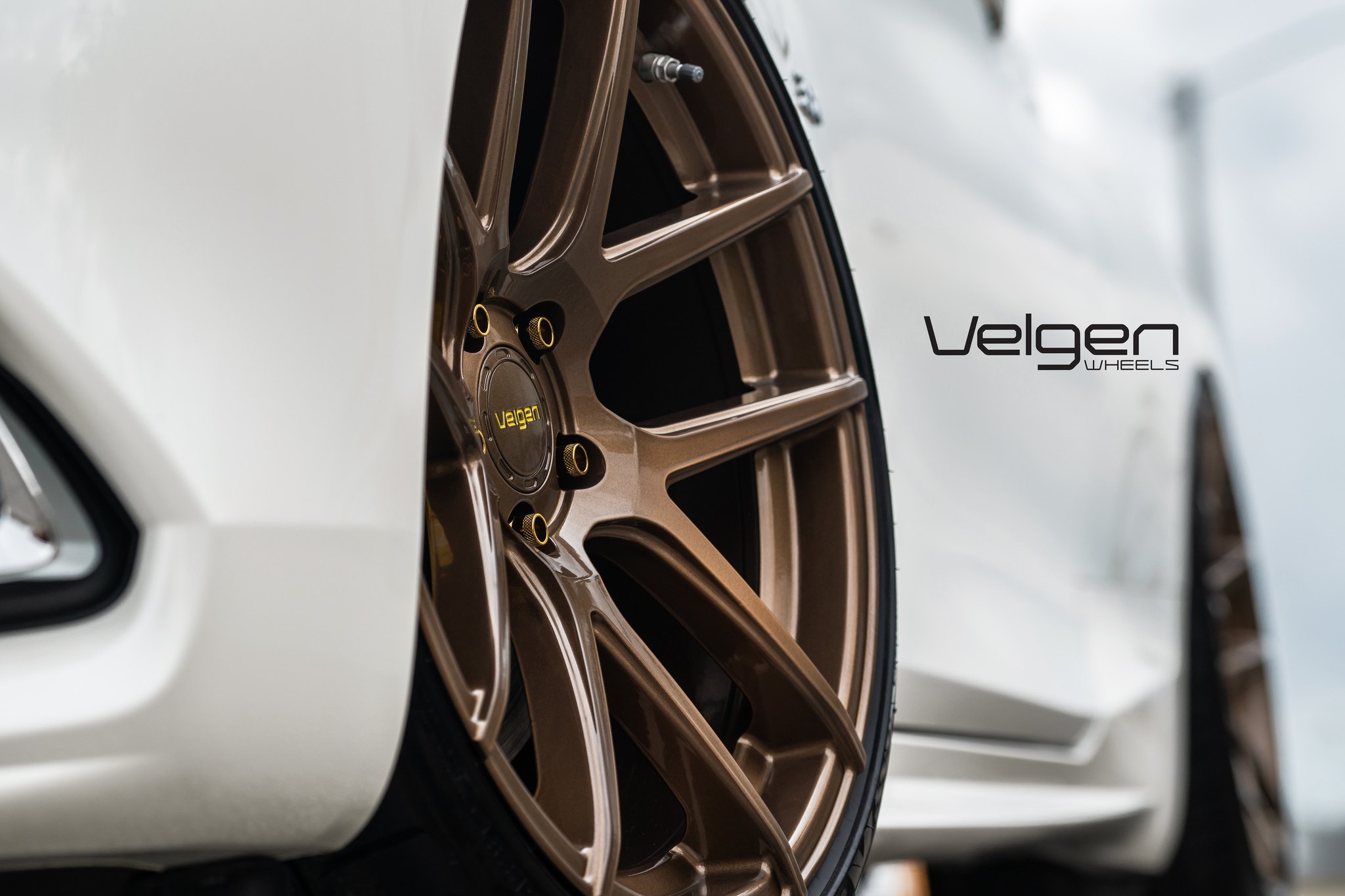 Custom White Infiniti Q60 with Bronze Velgen Wheels - Photo by Velgen Wheels