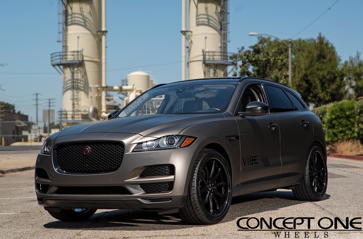 Blacked Out Mesh Grille on Gray Jaguar F-Pace - Photo by VIBE Motorsports