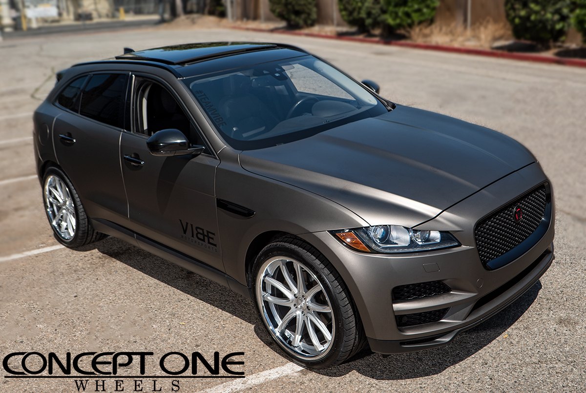 Gray Jaguar F-Pace with Custom Projector Headlights - Photo by VIBE Motorsports