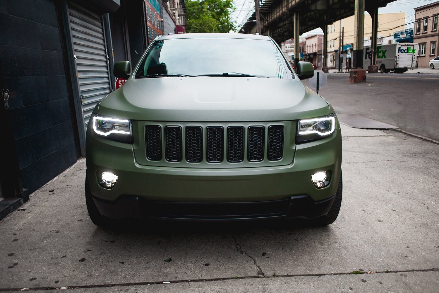 Green Matte Jeep Grand Cherokee with Blacked Out Grille - Photo by ONEighty NYC