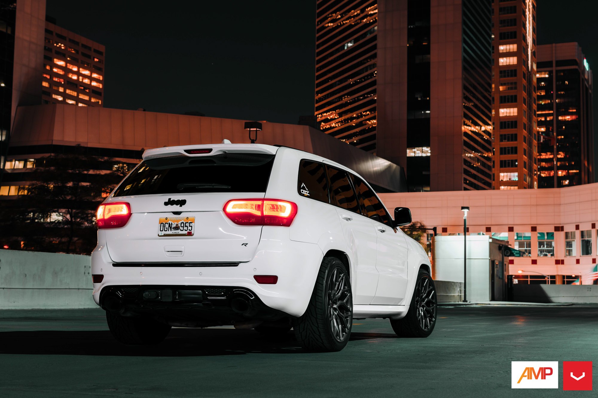 Red LED Taillights on White Jeep Grand Cherokee SRT - Photo by Vossen