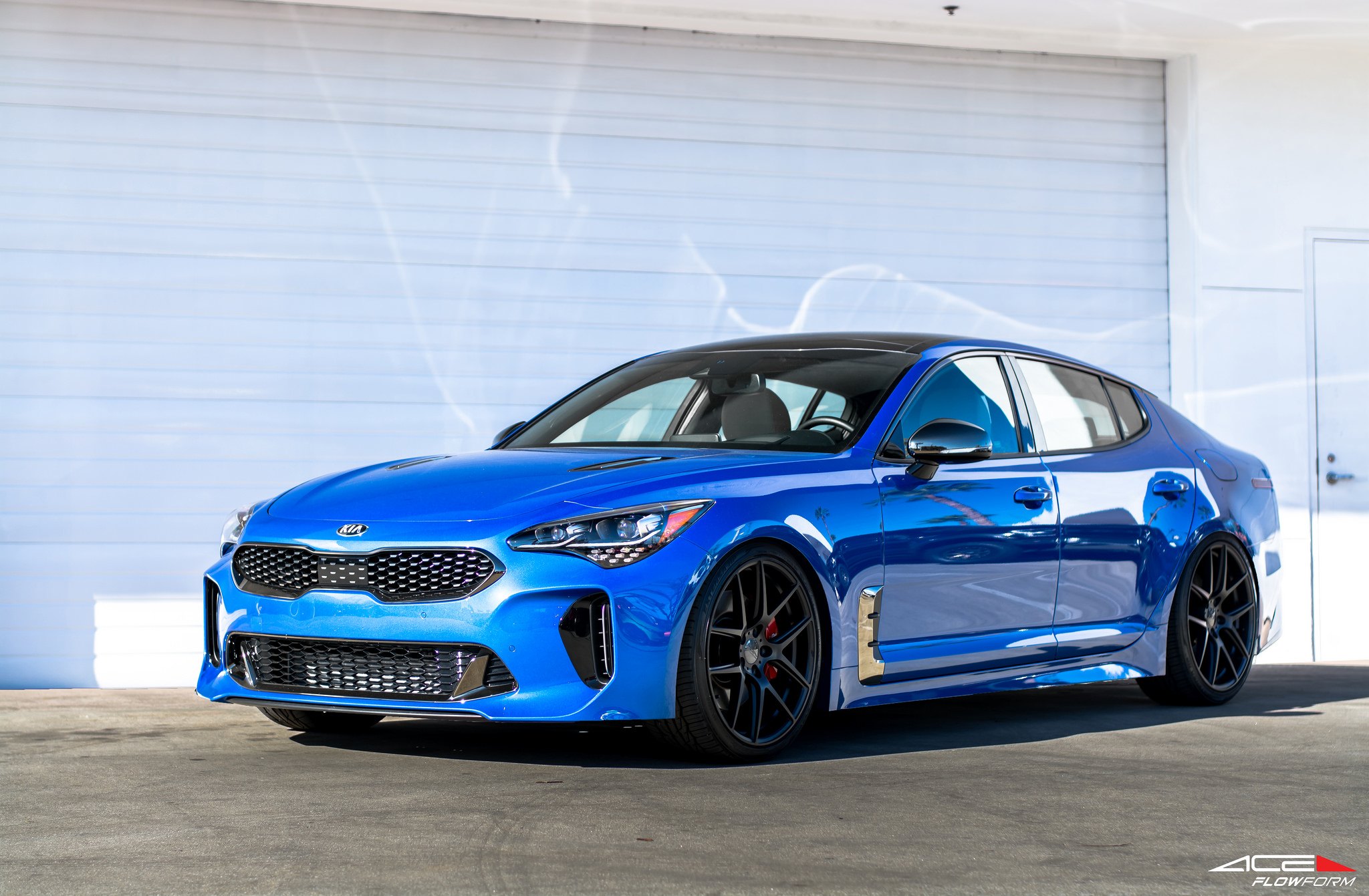 Custom Mesh Grille on Blue Kia Stinger - Photo by Ace Alloy Wheels