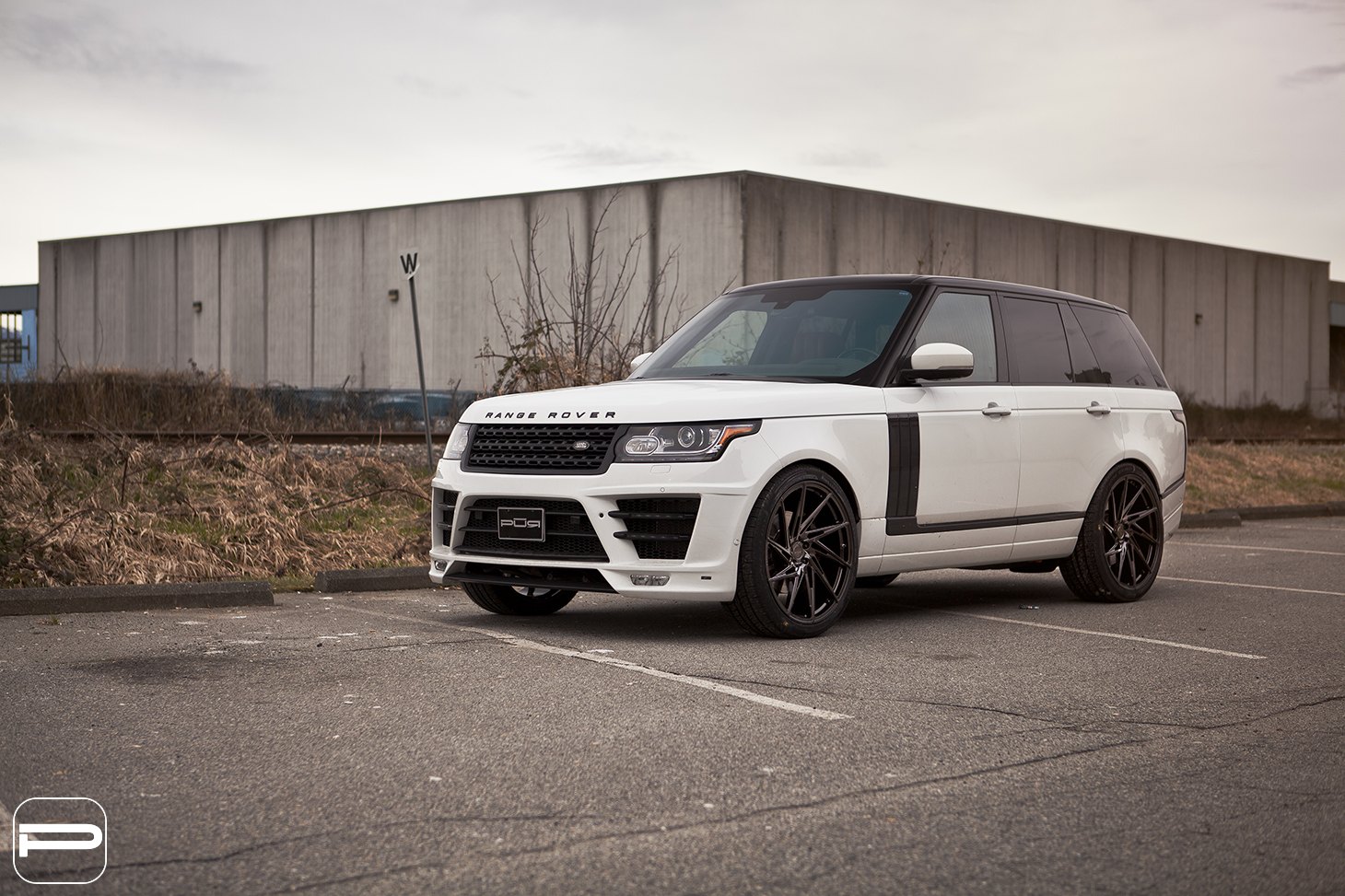 Front Bumper with LED Lights on White Range Rover - Photo by PUR Wheels