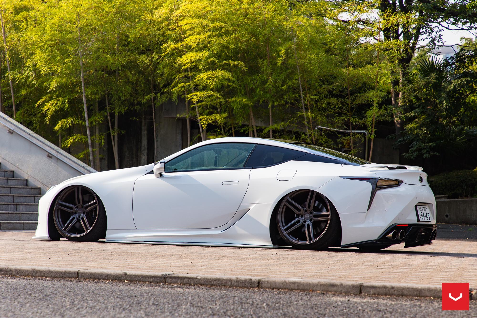 Aftermarket Side Scoops on White Stanced Lexus LC - Photo by Vossen Wheels