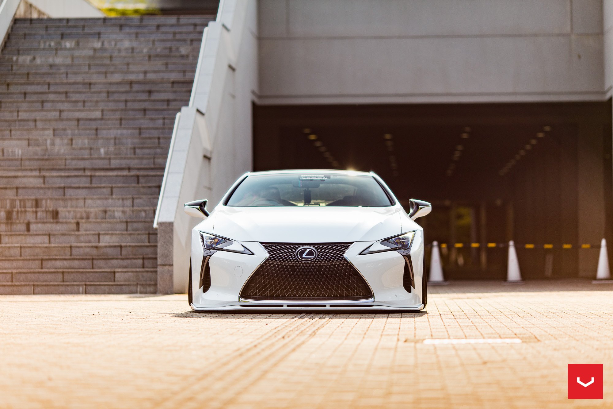 White Stanced Lexus LC with Custom Mesh Grille - Photo by Vossen Wheels