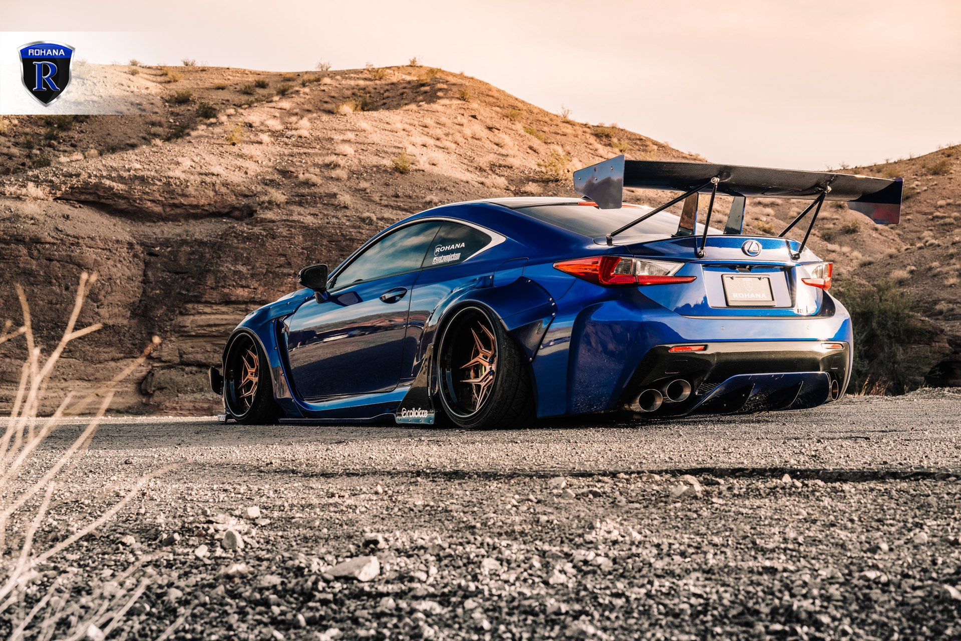 Blue Stanced Lexus RC with Carbon Fiber Wing Spoiler - Photo by Rohana Wheels