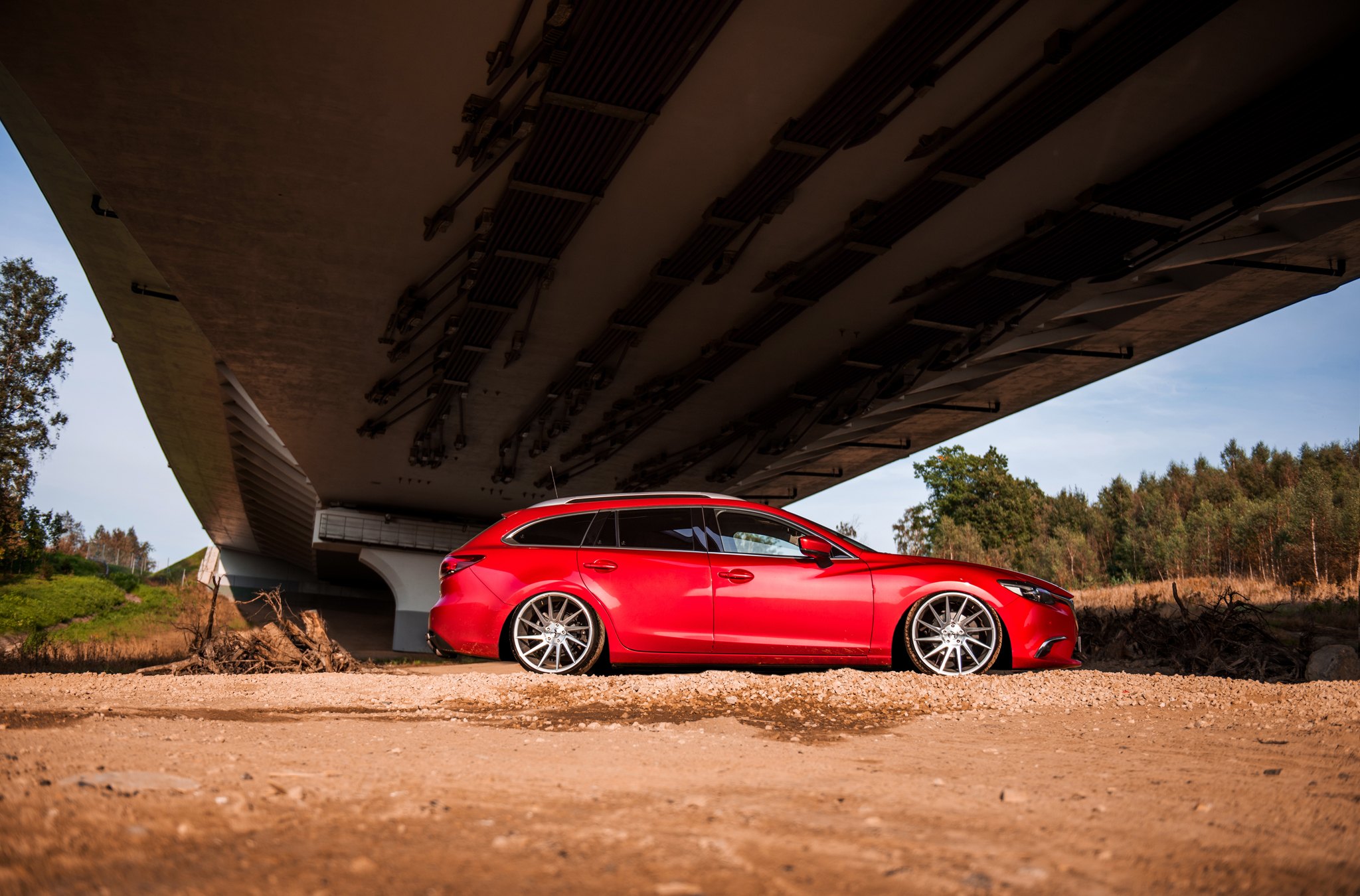 Silver Machined JR Wheels on Red Mazda 6 - Photo by JR Wheels