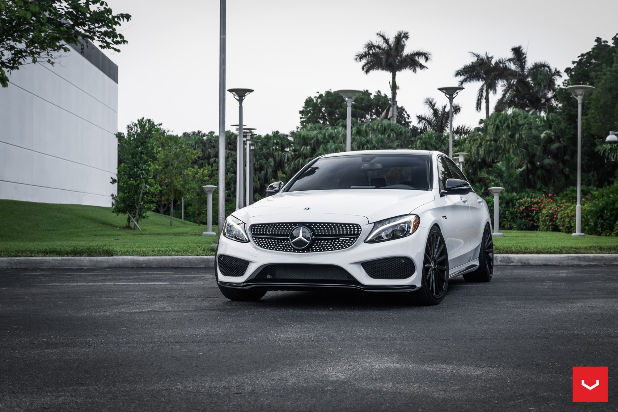White Mercedes C Class with Aftermarket Headlights - Photo by Vossen