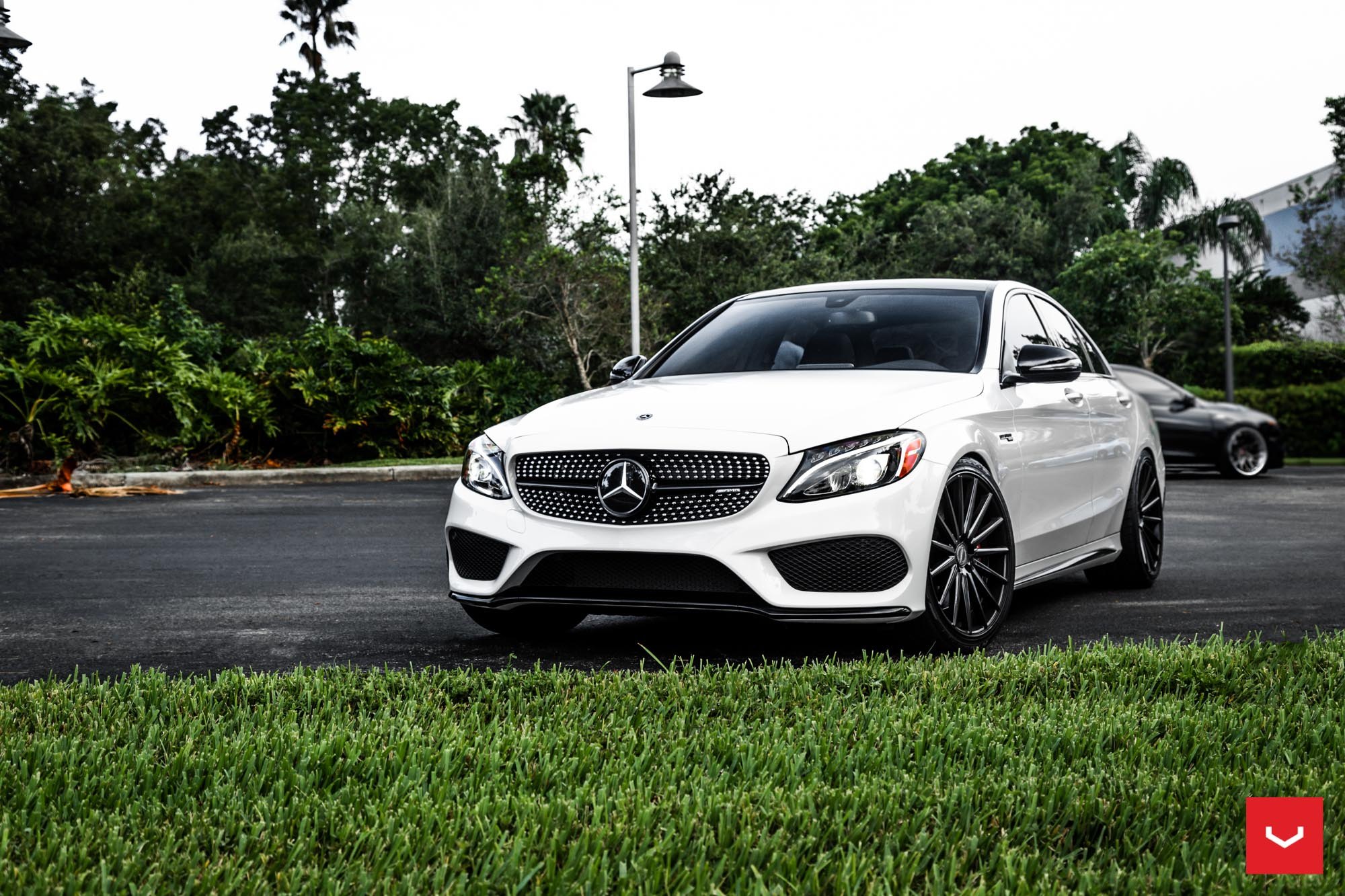 White Mercedes C Class with Custom Front Bumper Lip - Photo by Vossen