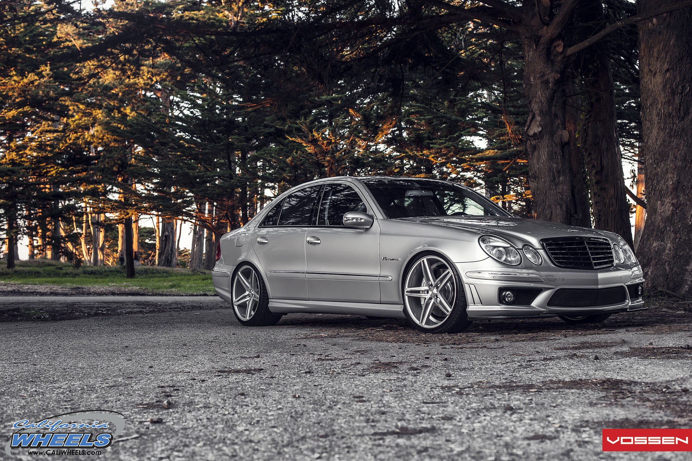 Silver Mercedes E Class with Custom Halo Headlights - Photo by Vossen