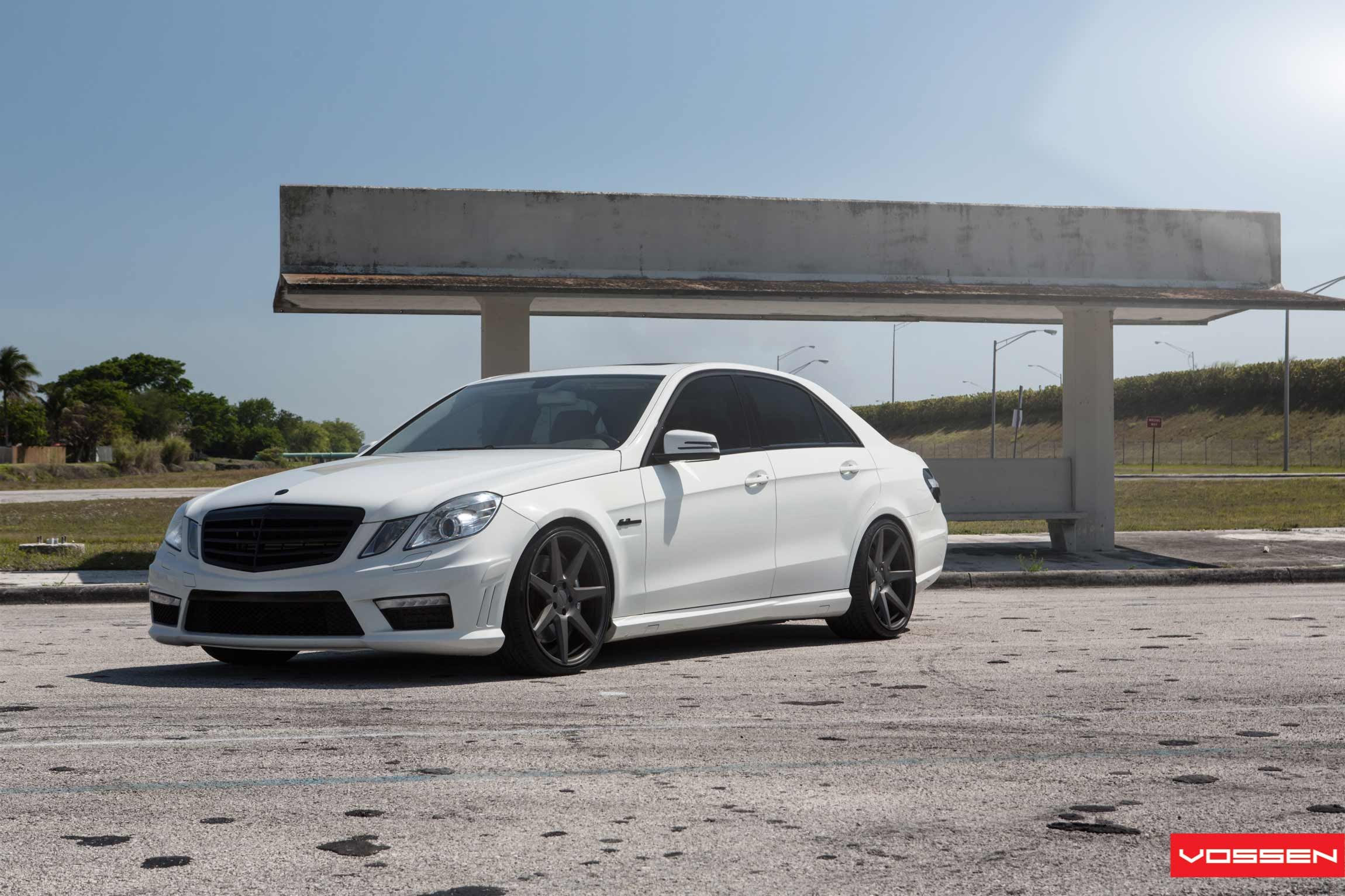 White Mercedes E Class with Custom Projector Headlights - Photo by Vossen