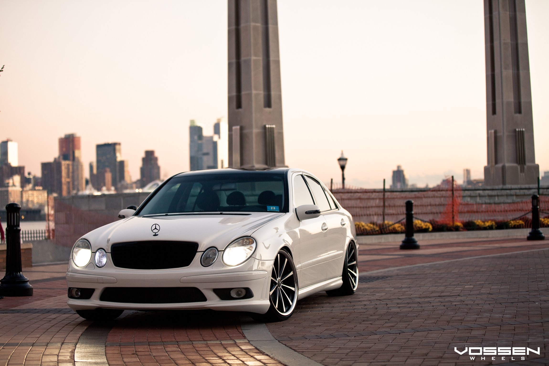White Mercedes E Class with Custom Halo Headlights - Photo by Vossen