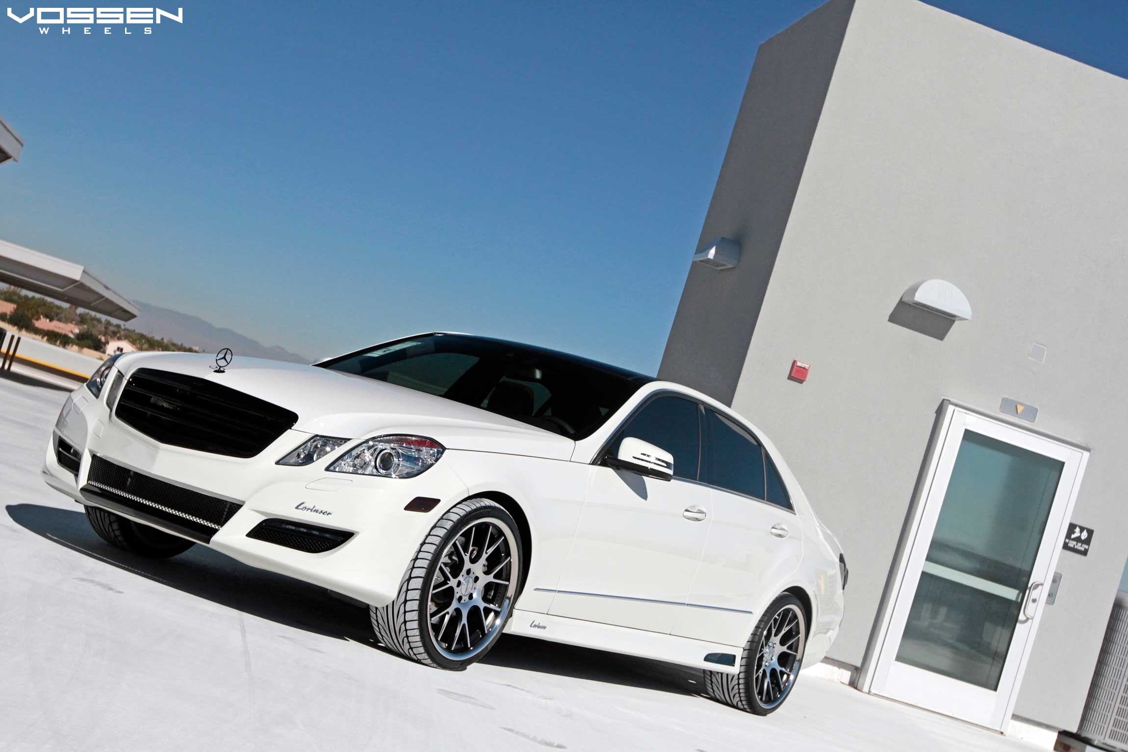 White Mercedes E Class with Blacked Out Billet Grille - Photo by Vossen