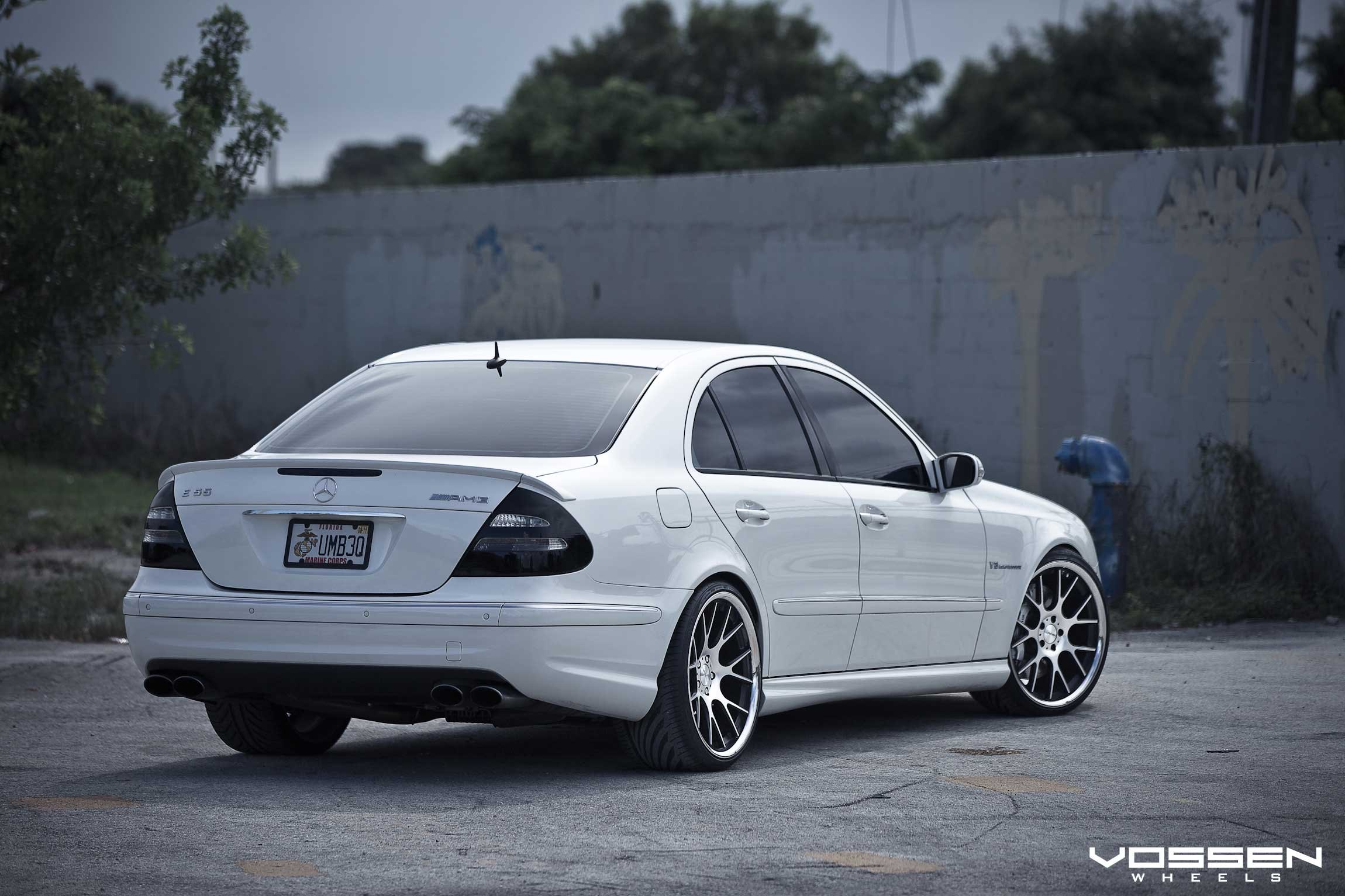 White Mercedes E Class with Dark Smoke LED Taillights - Photo by Vossen