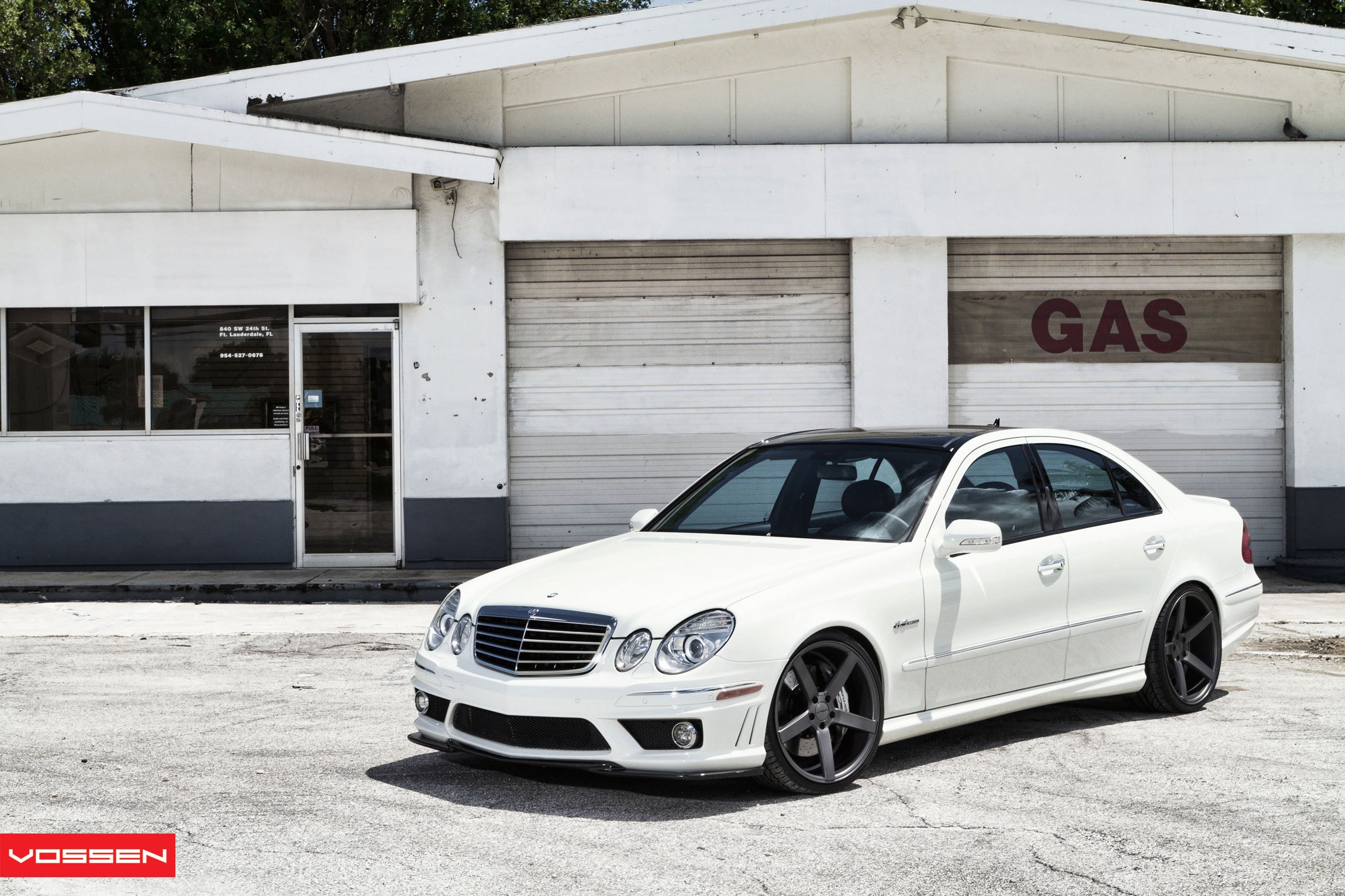 White Mercedes E Class with Custom Front Bumper Cover - Photo by Vossen