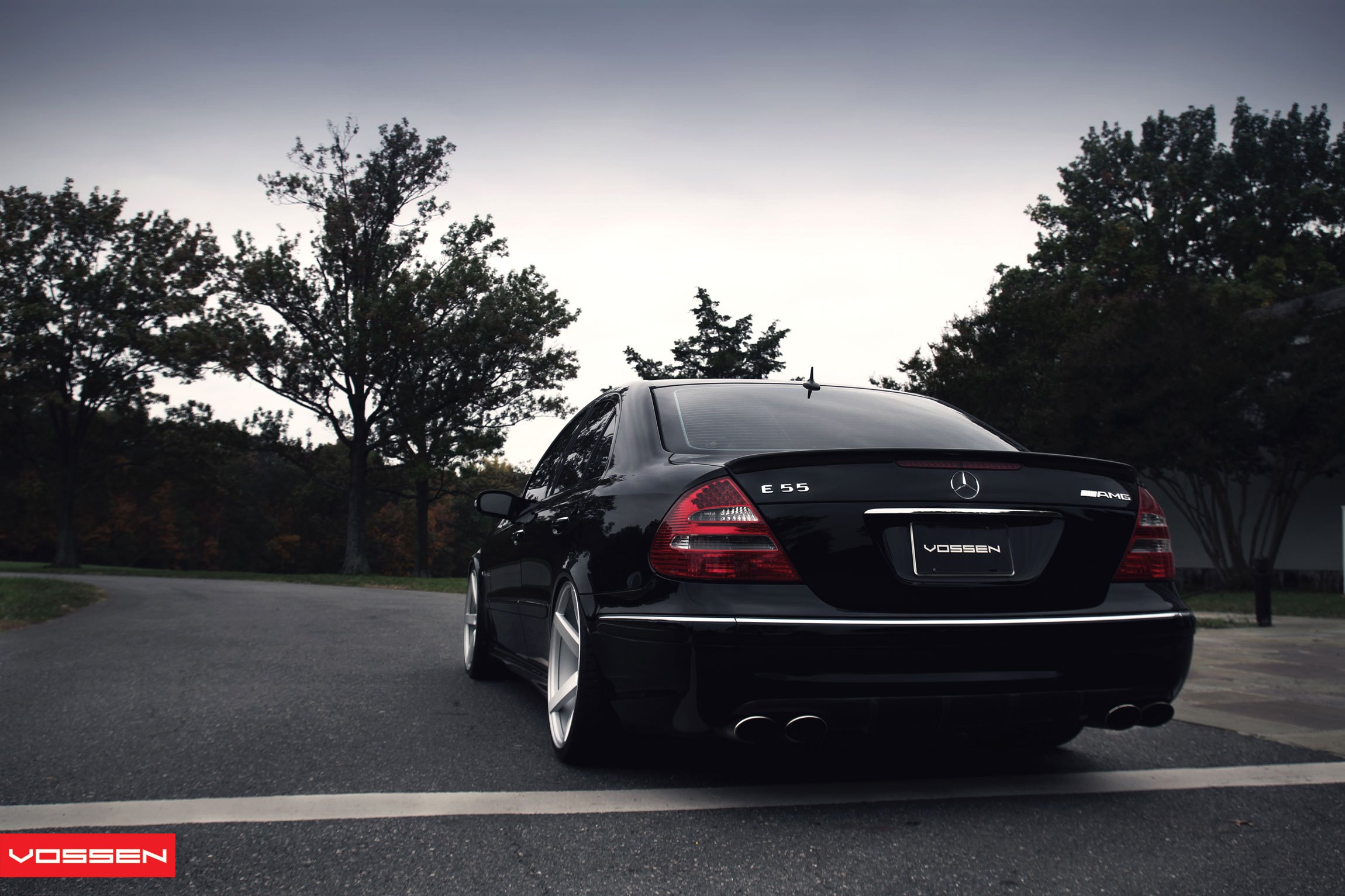 Custom Exhaust System on Black Mercedes E Class - Photo by Vossen