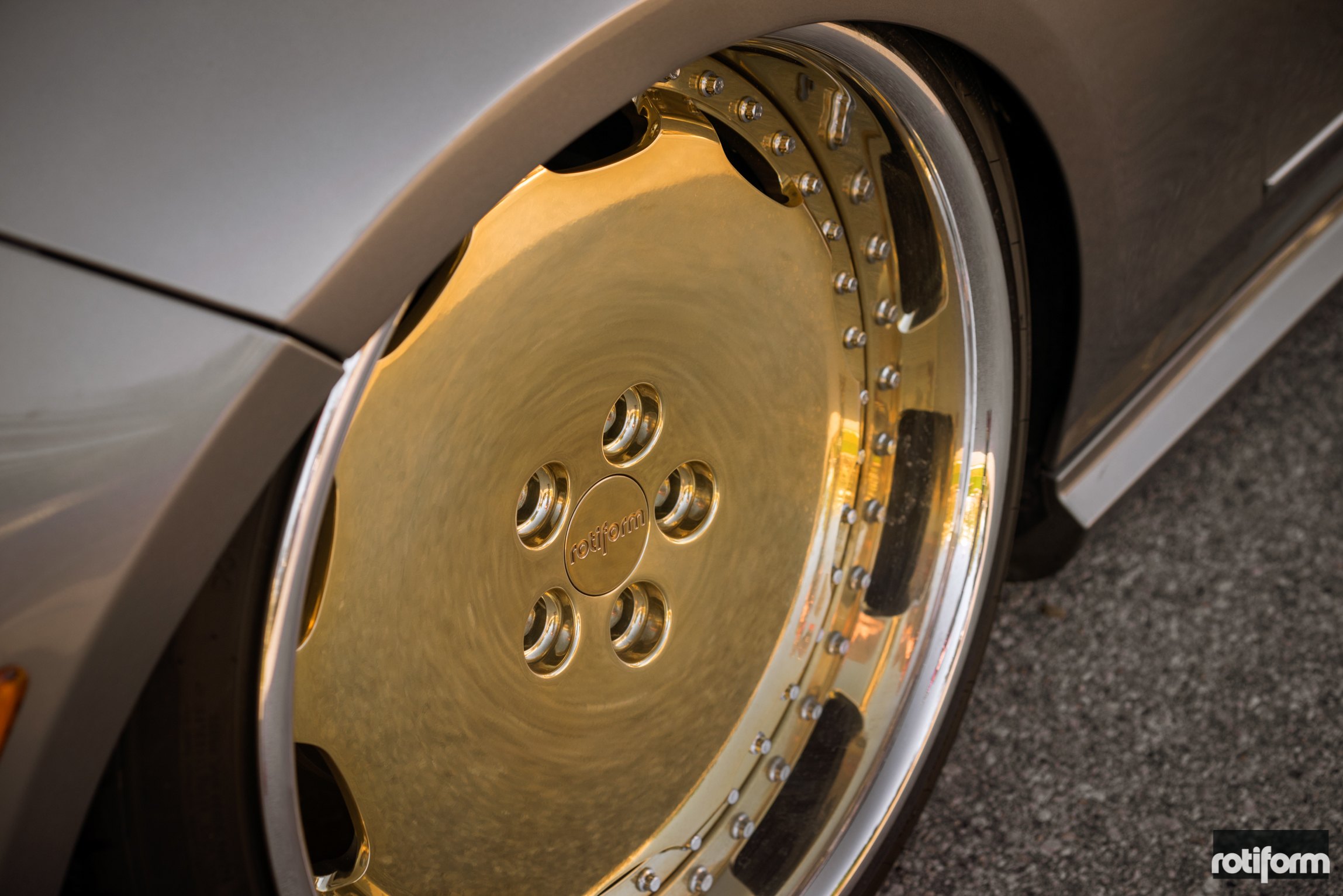 Metallic Mercedes E Class with Custom Gold Rotiform Rims - Photo by Rotiform