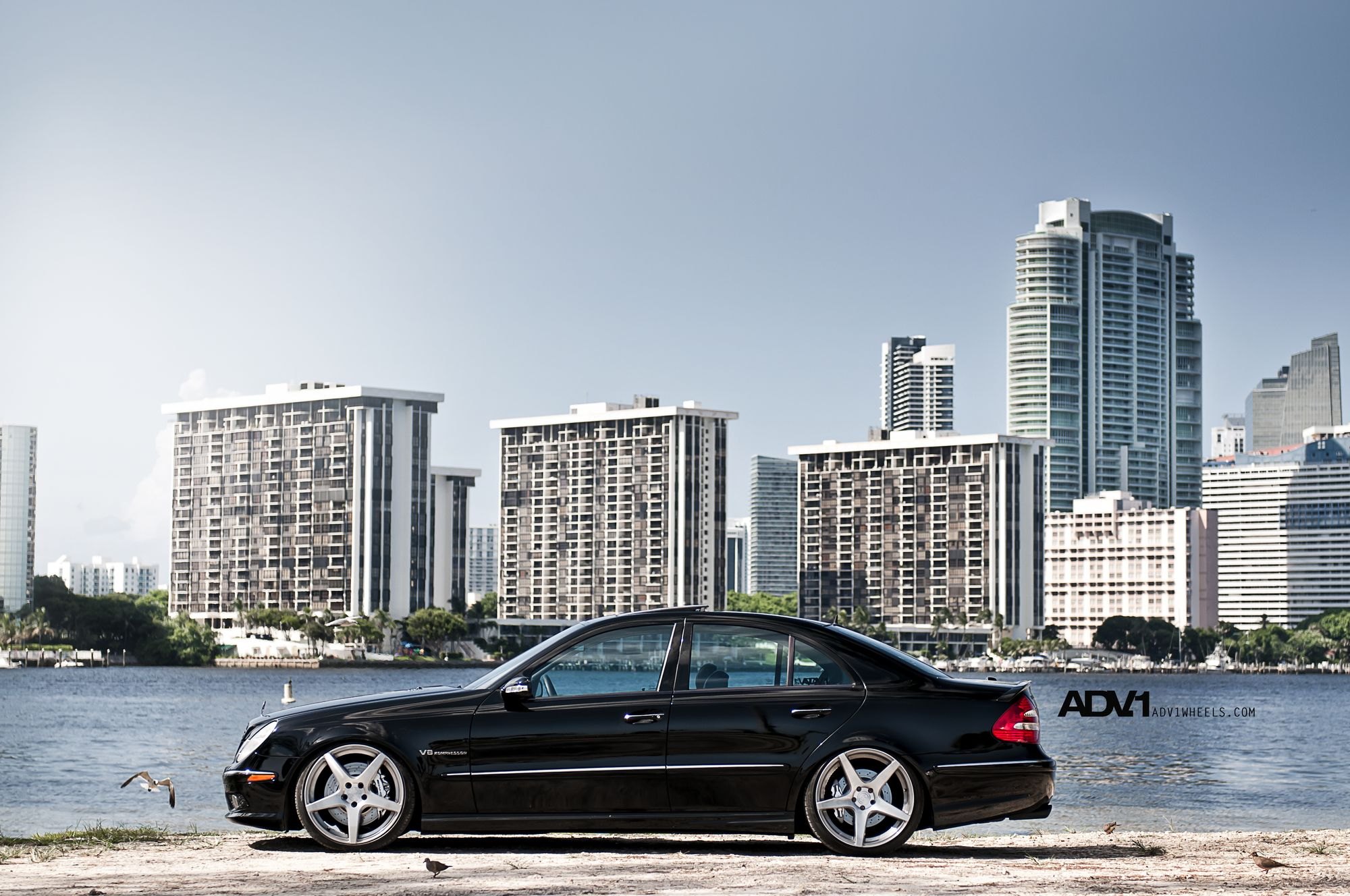 Black mercedes E55 on Miami Scenery - Photo by ADV.1