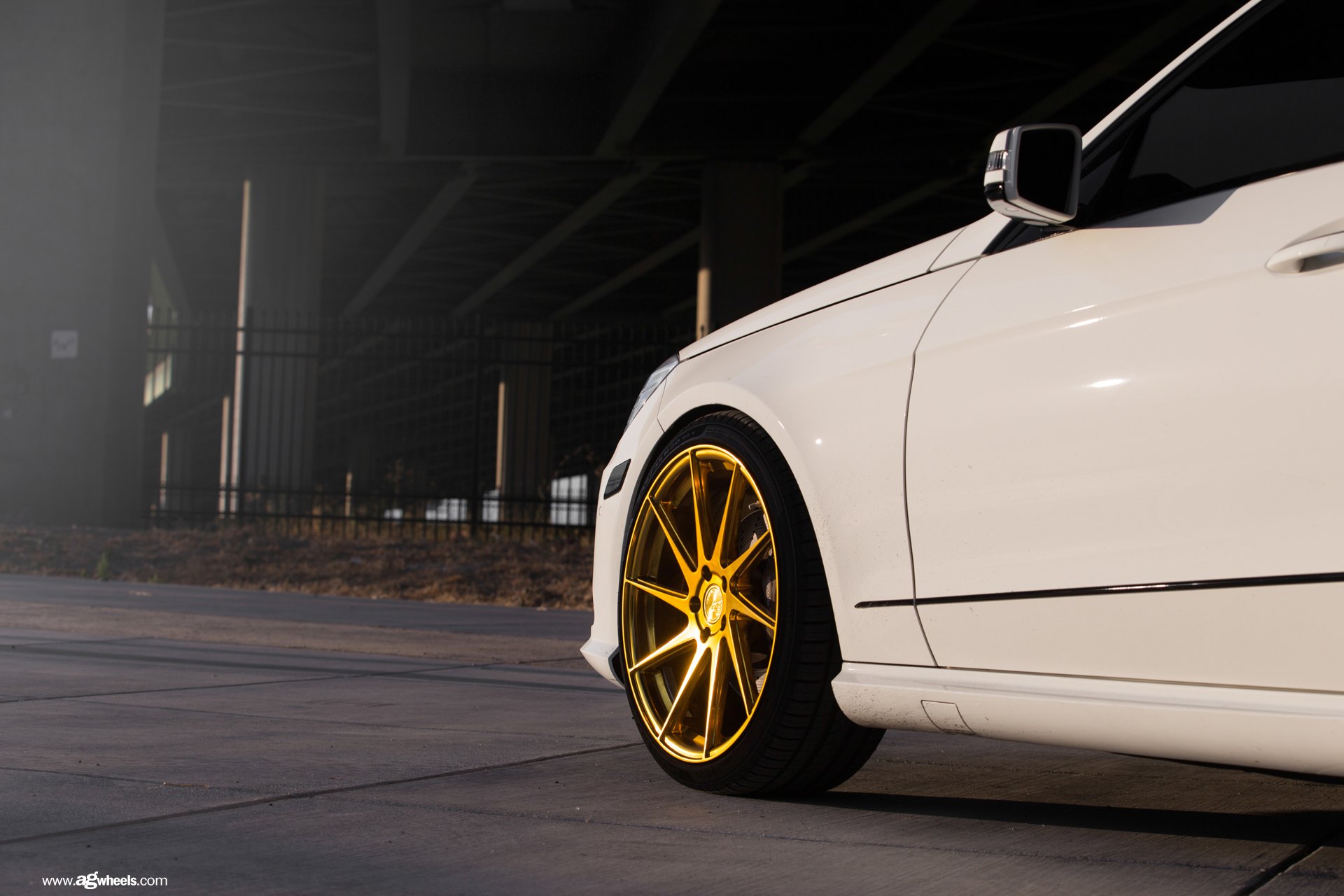 Gold Avant Garde Wheels on White Mercedes E-Class - Photo by Avant Garde Wheels