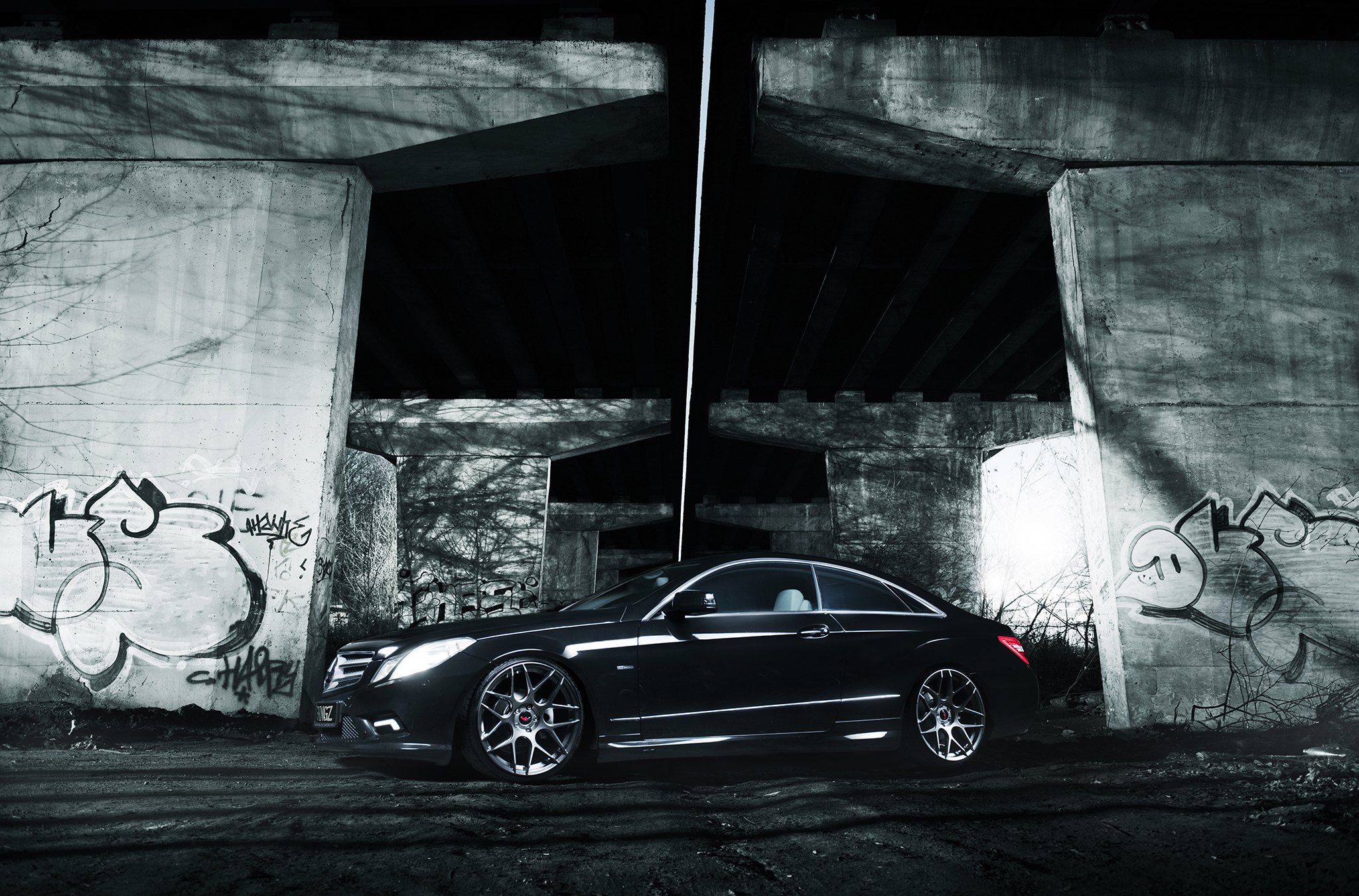 Black Mercedes E Class with Custom Side Skirts - Photo by JR Wheels