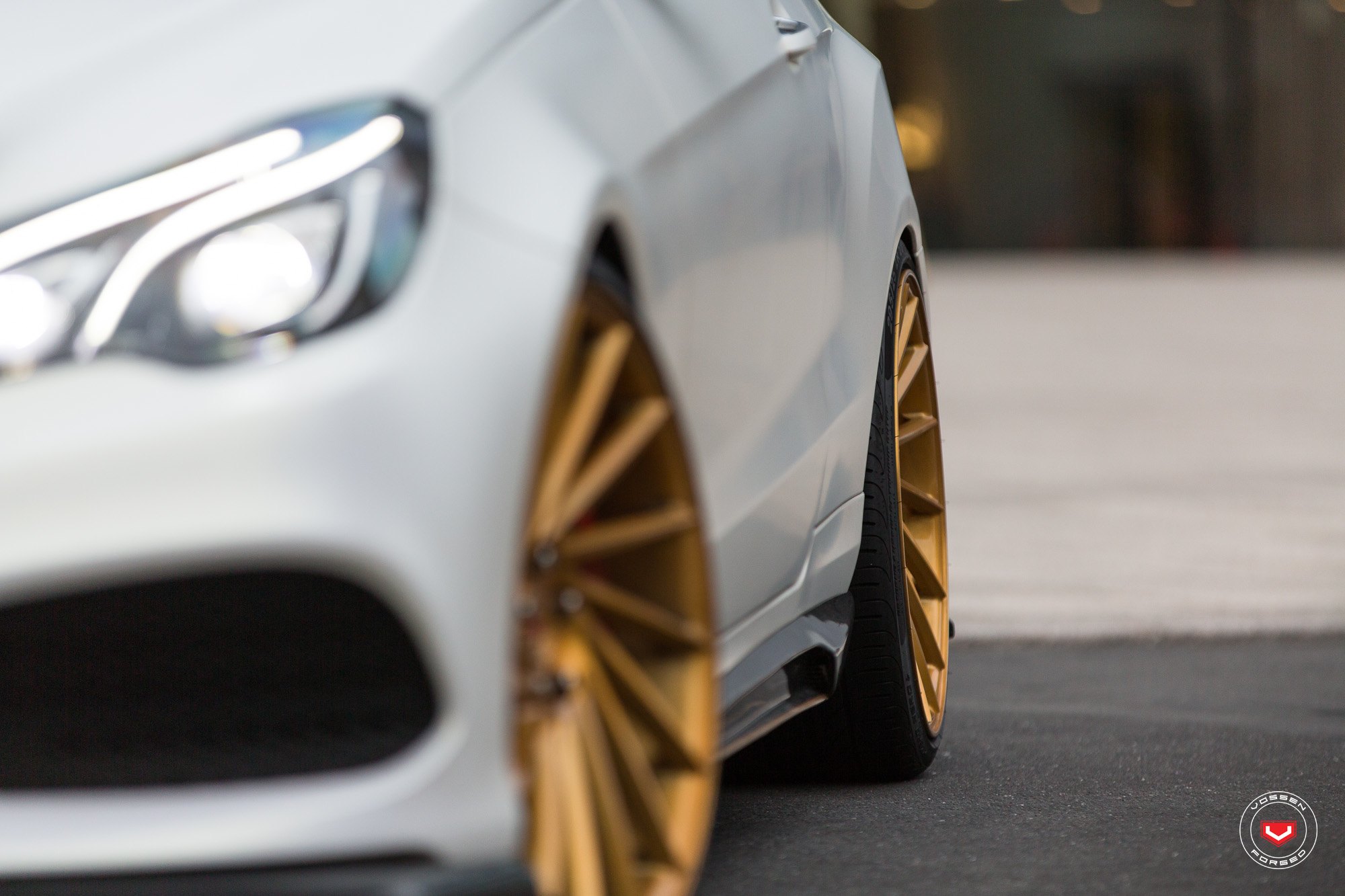 Gold Forged Vossen Rims on White Mercedes E-Class - Photo by Vossen