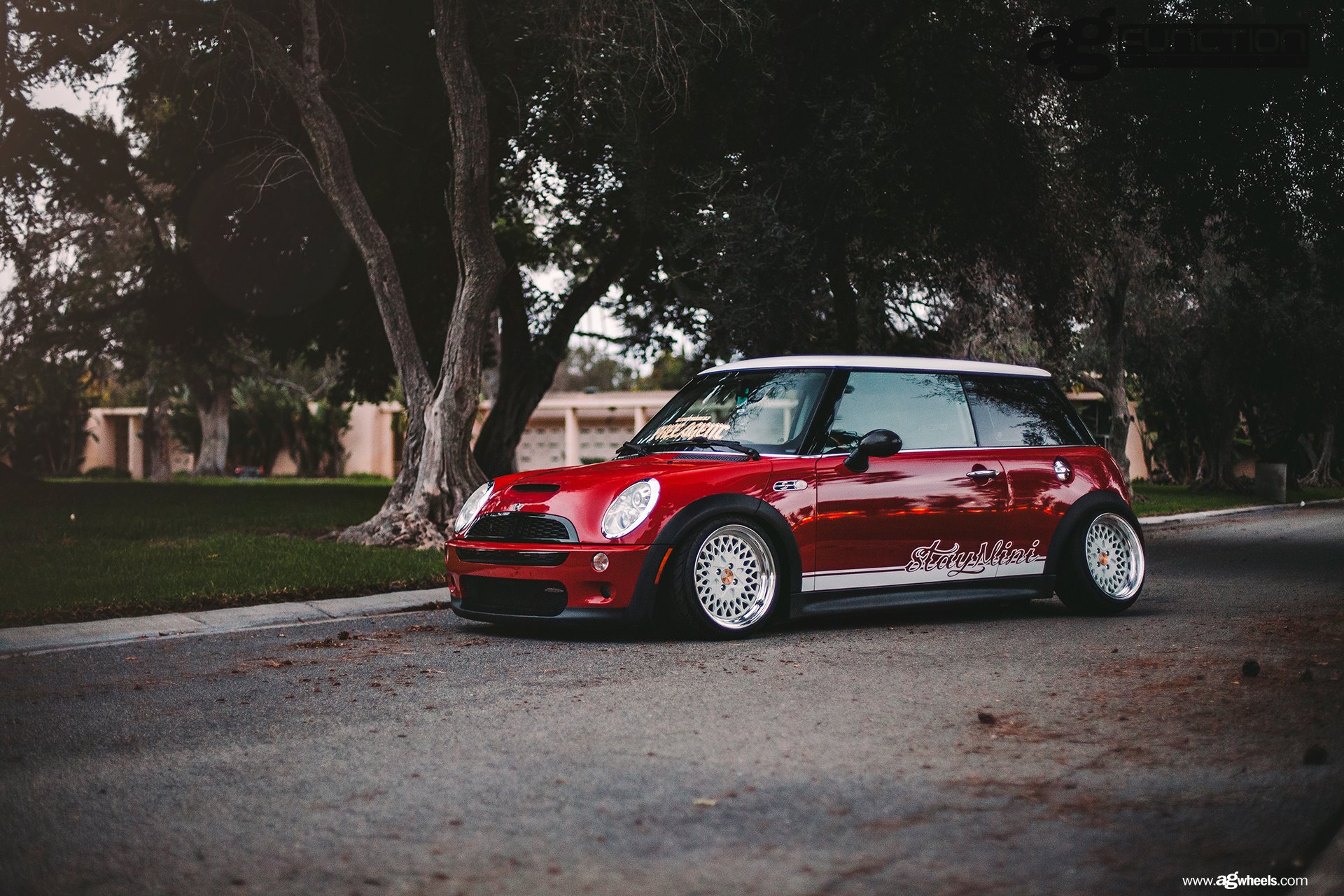 Custom Red Mini Cooper with White Avant Garde Wheels - Photo by Avant Garde Wheels