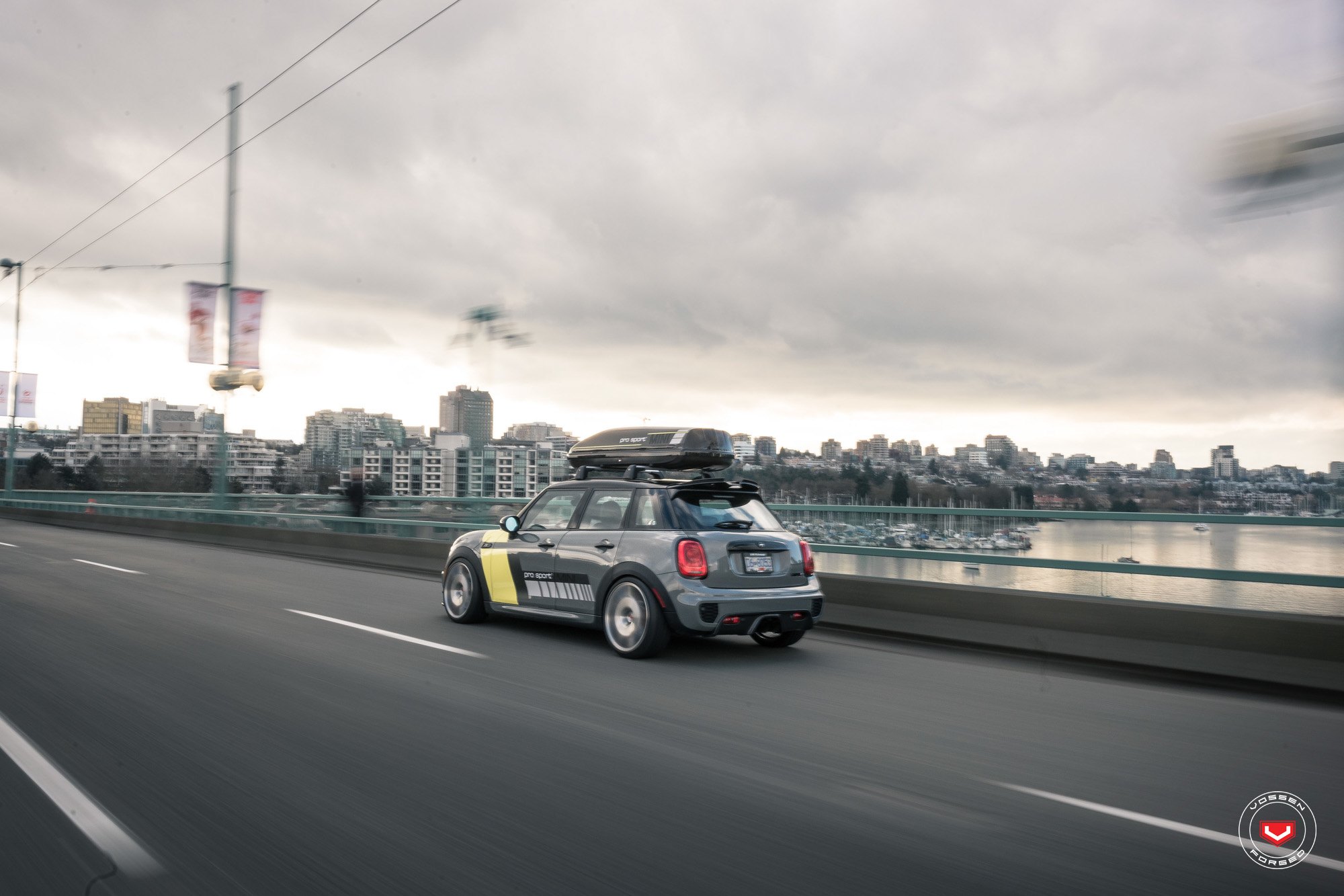 Gray Mini Cooper with Pro Sport Roof Rack - Photo by Vossen