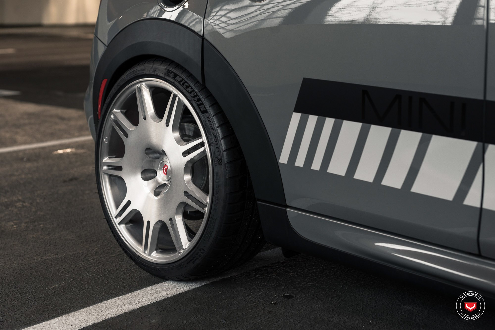 Michelin Tires on Custom Gray Mini Cooper S - Photo by Vossen