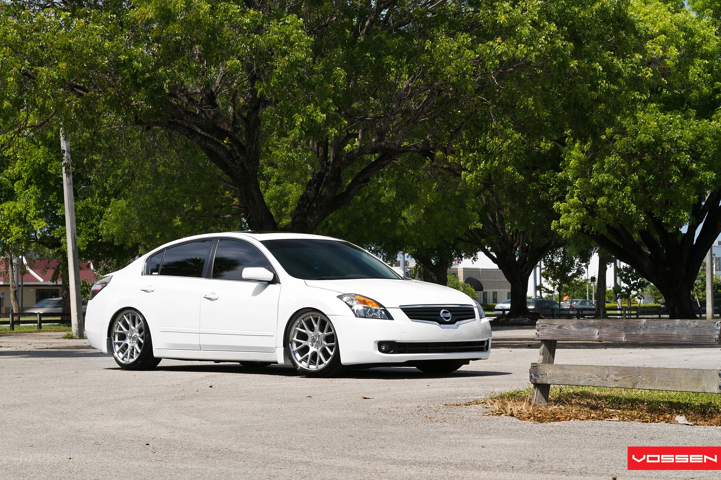 White Nissan Altima with Custom Grille - Photo by Vossen