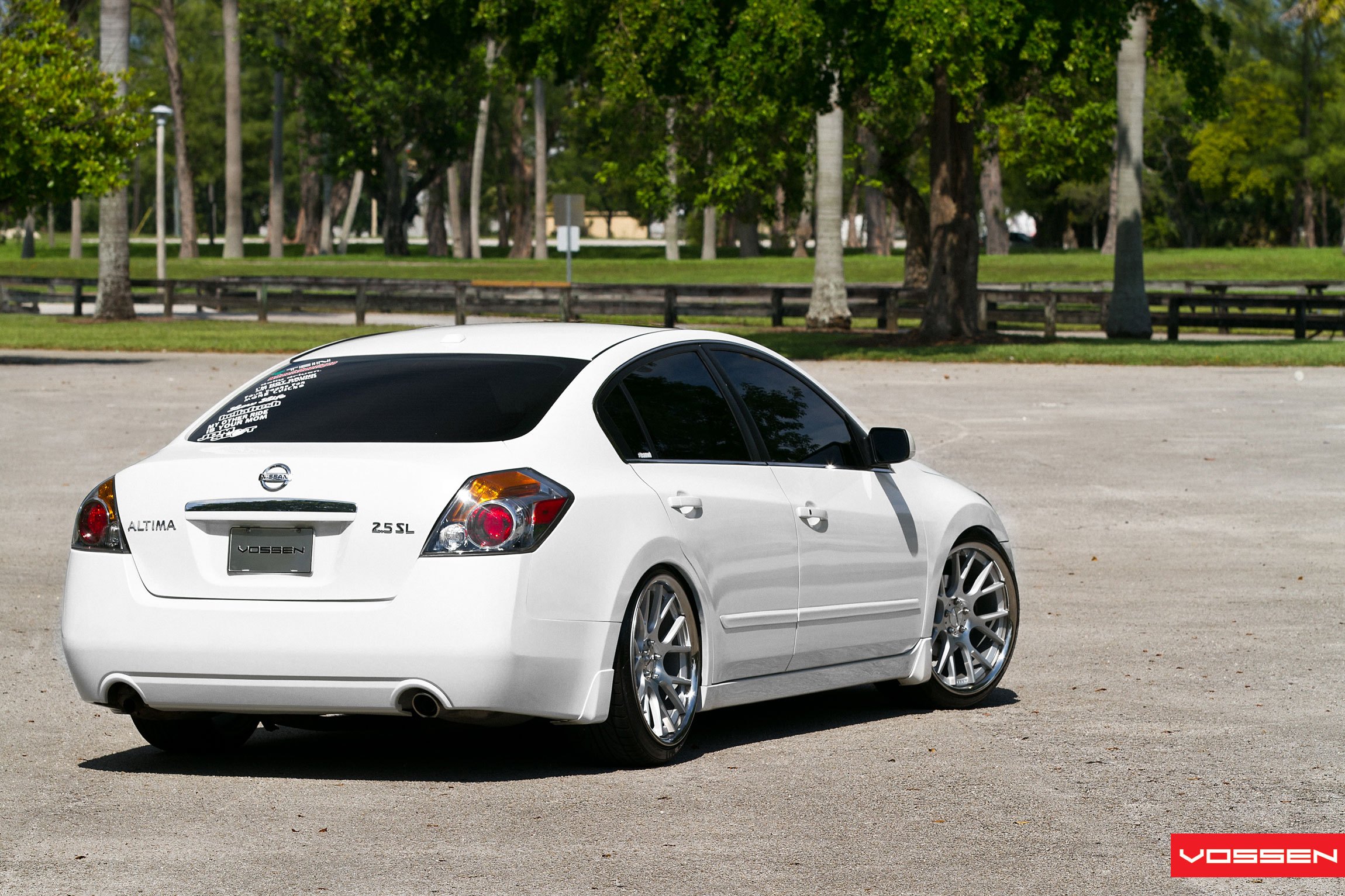 Aftermarket Taillights on White Debadged Nissan Altima - Photo by Vossen