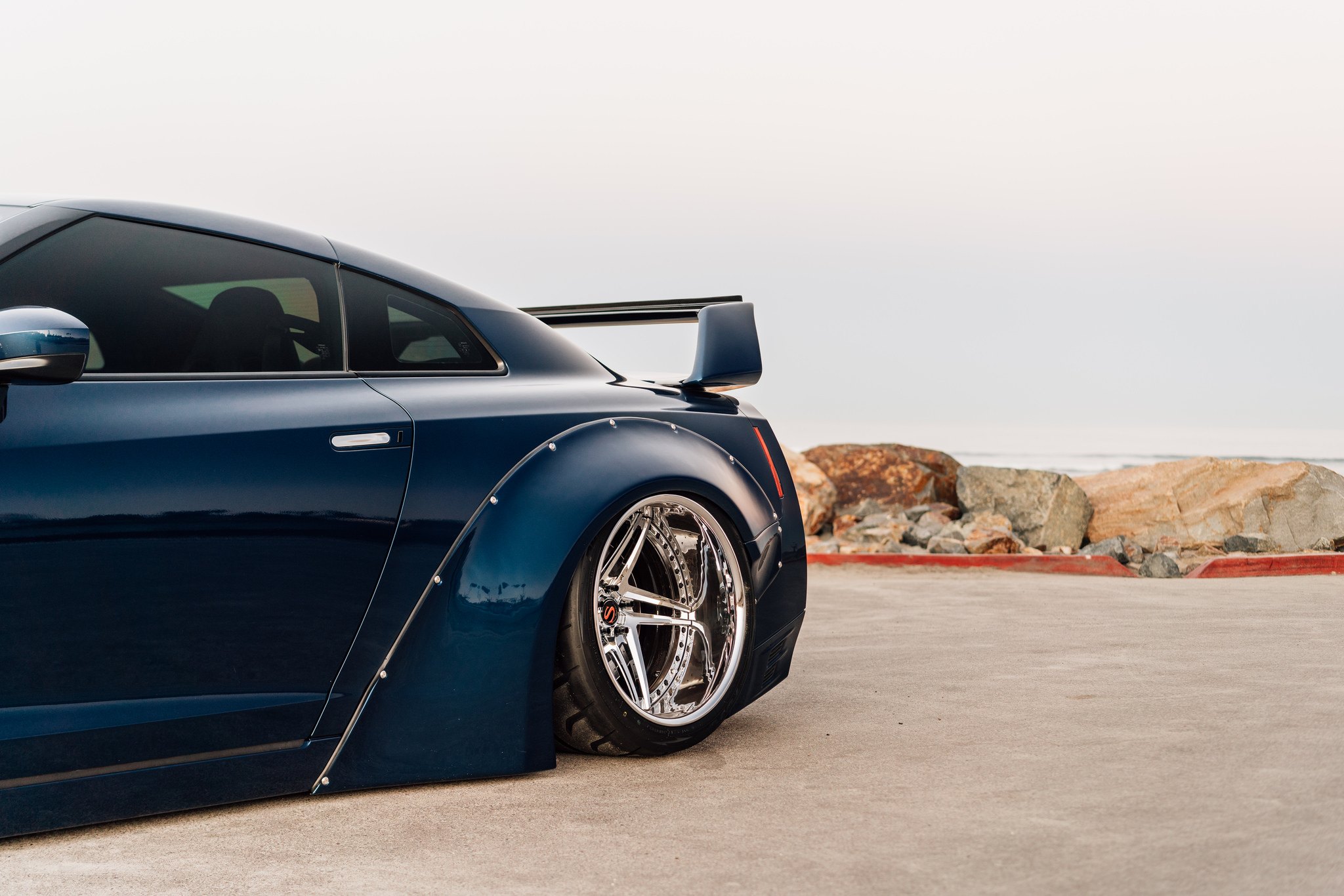 Custom Chrome Wheels on Dark Blue Nissan GT-R - Photo by Zachary Lenfest