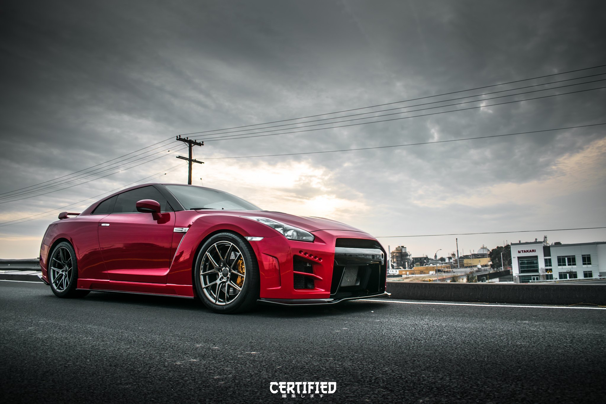 Red Nissan GT-R with Custom Front Bumper Lip Spoiler - Photo by Ace Alloy Wheels