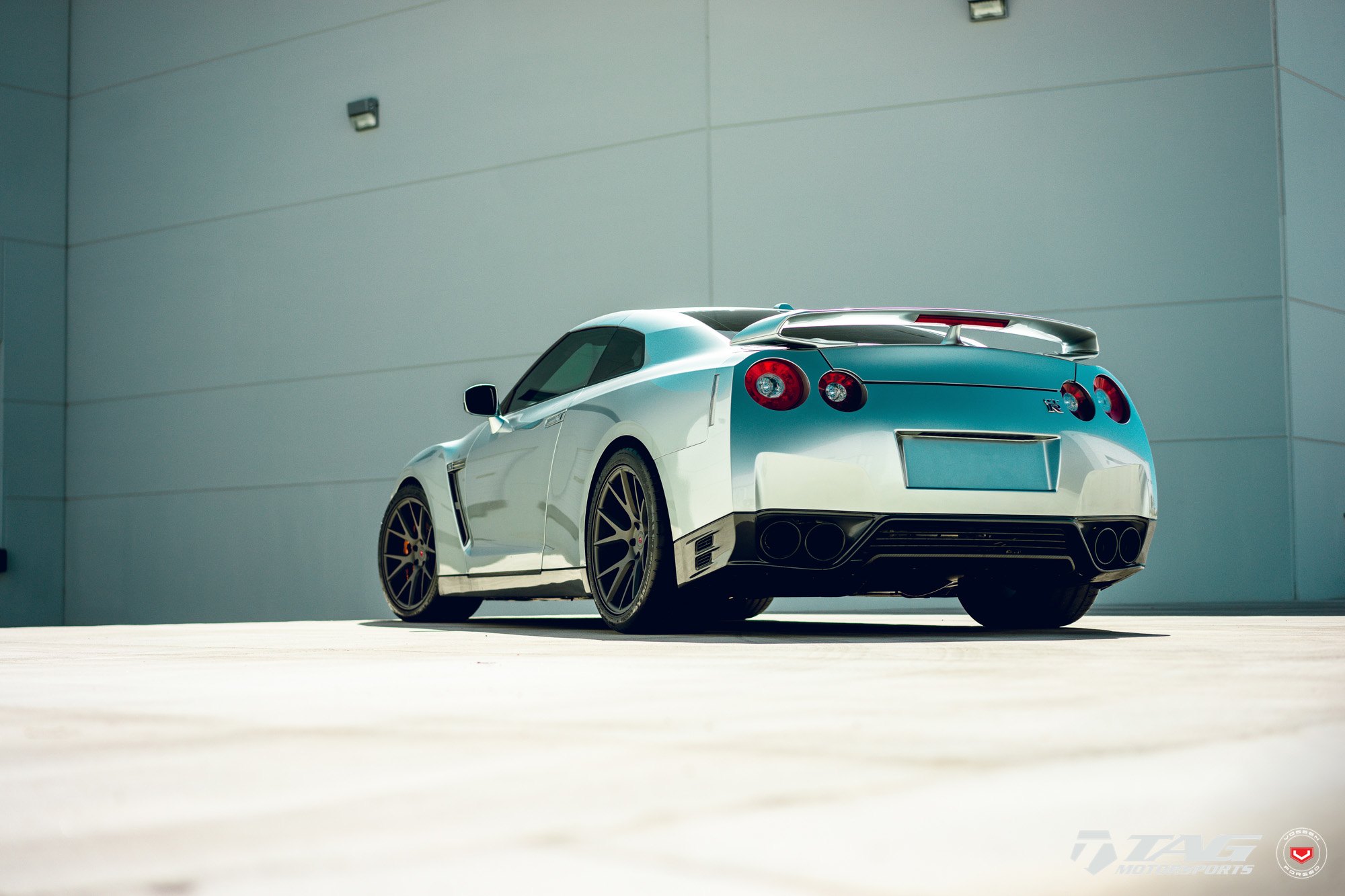 Silver Nissan GT-R with Custom Rear Diffuser - Photo by Vossen