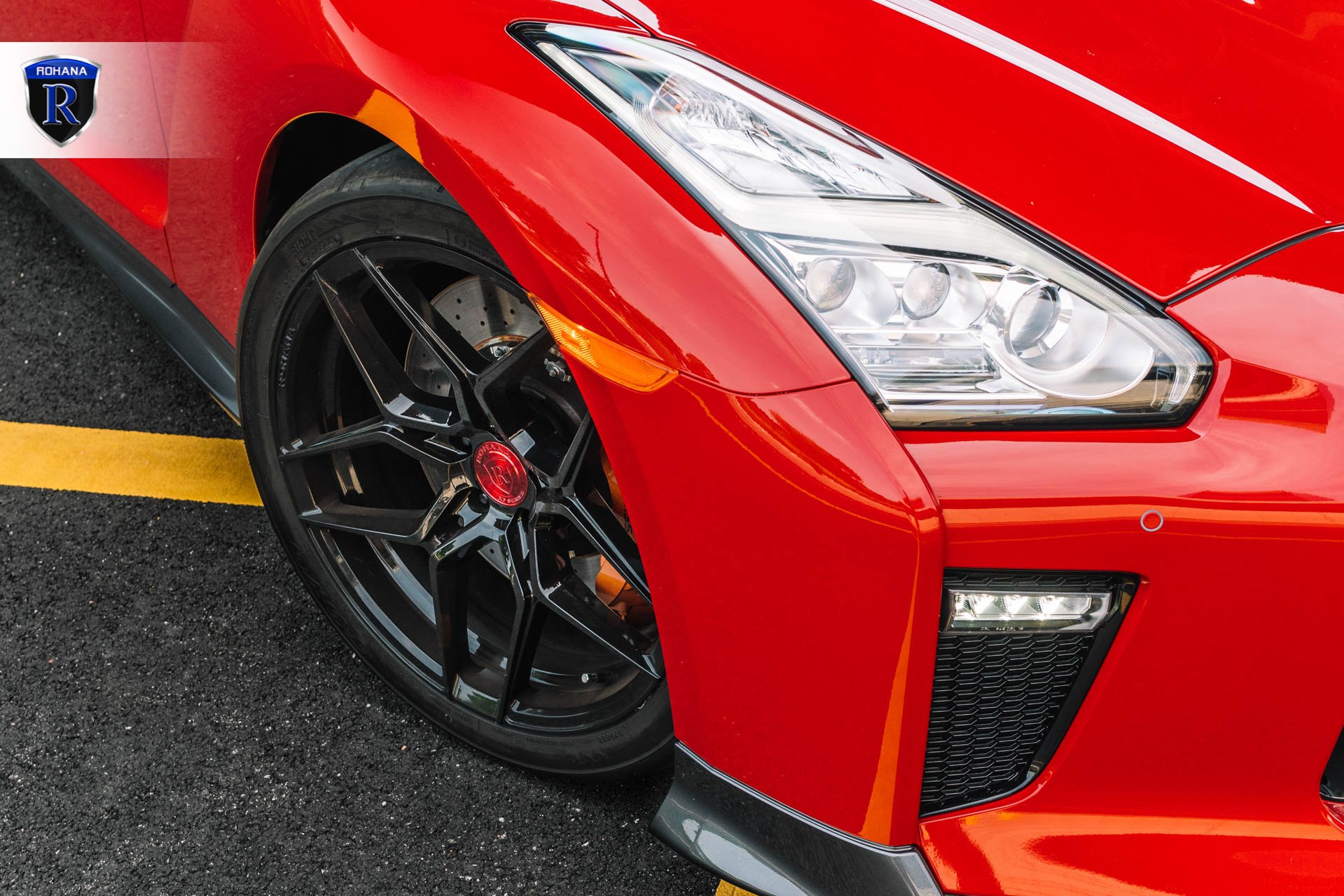 Red Nissan GT-R with Custom Gloss Black Rohana Rims - Photo by Rohana Wheels