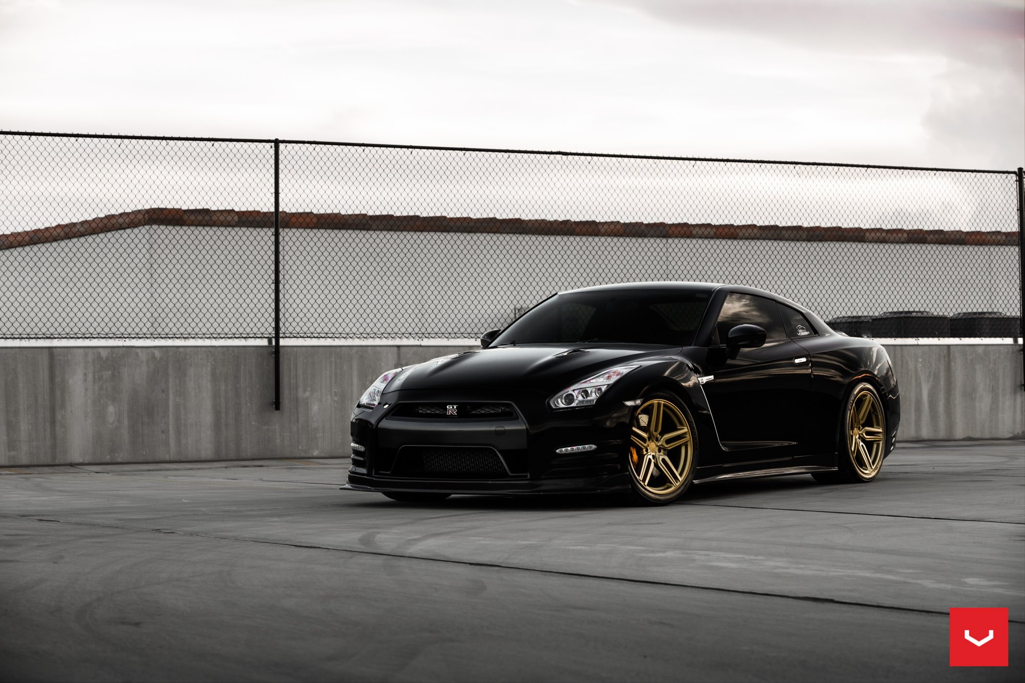 Black Nissan GT-R with Custom Vented Hood - Photo by Vossen