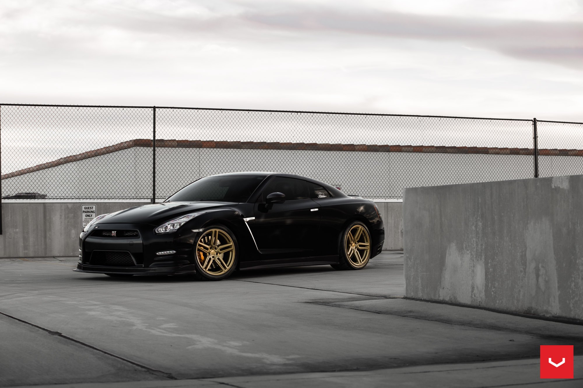 Black Nissan GT-R with Custom LED Headlights - Photo by Vossen